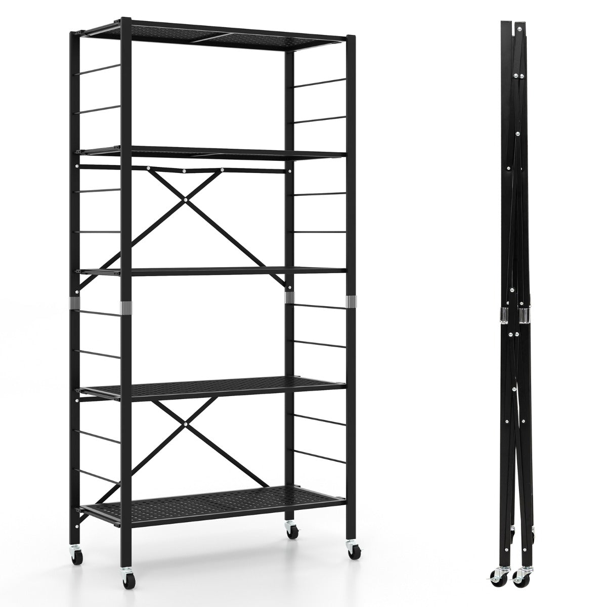 Estante Dobrável de Metal – 76 x 34,5 x 153 cm – Preto