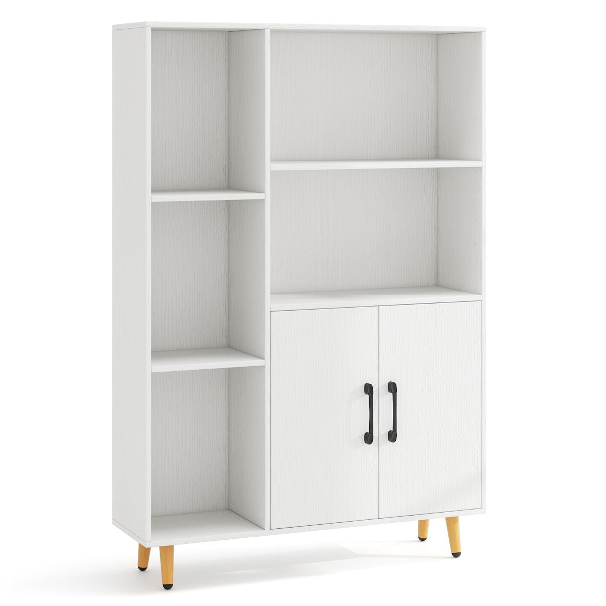 Estante com Portas Duplas e 5 Compartimentos Abertos – Branco – Metal