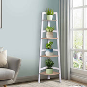 Estante de 4 Níveis em Madeira para Plantas e Livros - Branco 32 x 32 x 138 cm