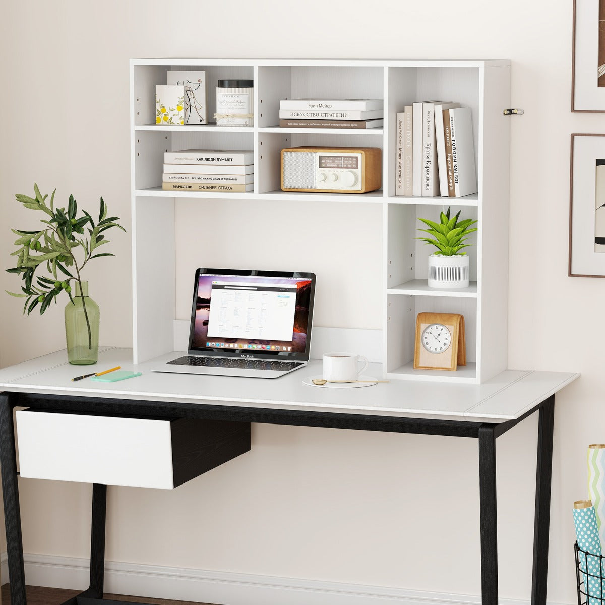 Estantería de Escritório com 3 Prateleiras Ajustáveis e Compartimento Aberto para Monitores de até 27" para Casa e Escritório 94 x 25 x 79 cm - Branco