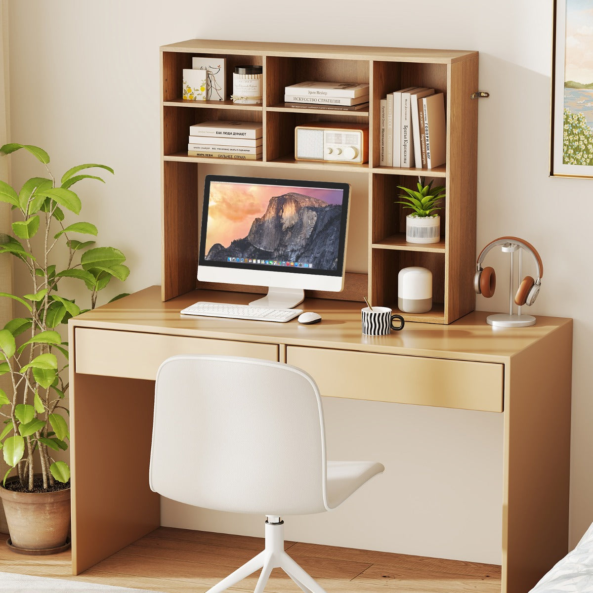 Estantería de Escritório com 3 Estantes Ajustáveis e Compartimento Aberto para Monitores de até 27" para Casa e Escritório 94 x 25 x 79 cm - Natural