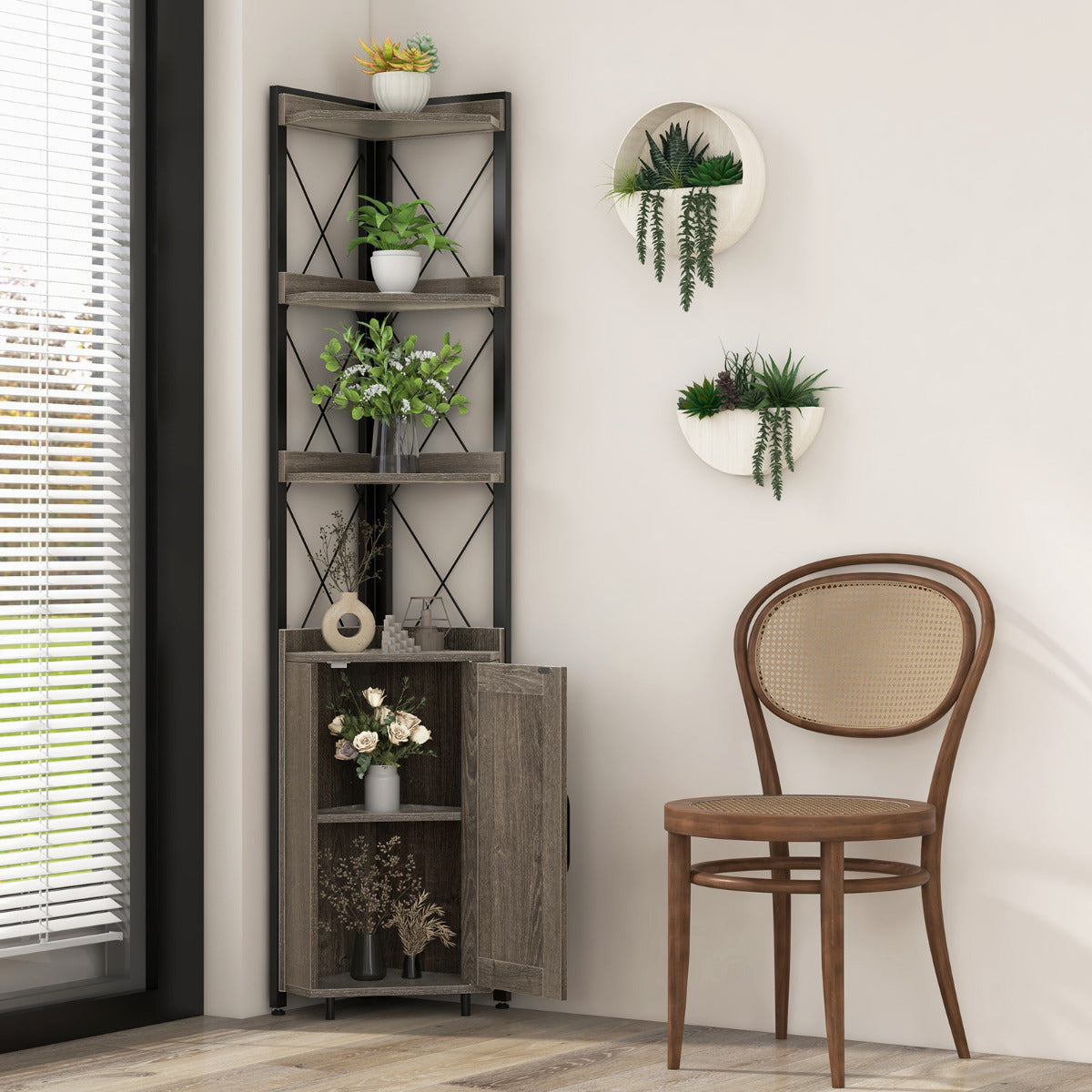 Estante de Canto 6 Níveis – 48 x 32 x 180 cm – Cinzento – Metal