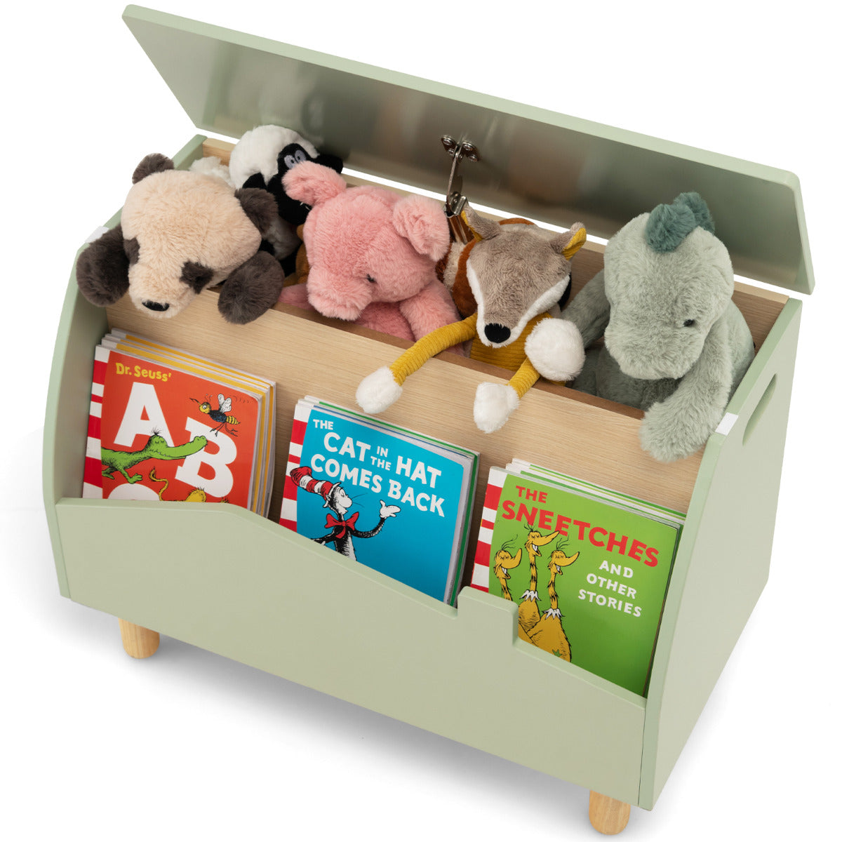 Estante de Brinquedos de Madeira com Armazenamento Baú de Brinquedos para Crianças Estante Expositor Livraria Infantil 60 x 30 x 44 cm Verde