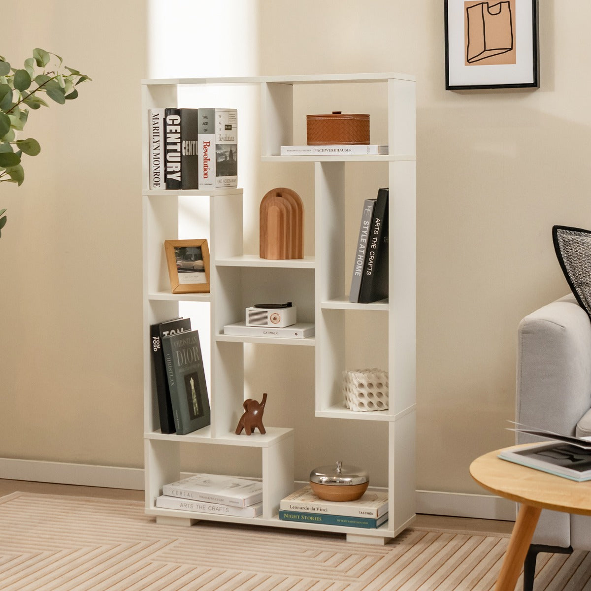 Estante Geométrica Moderna de Madeira – 120 cm – Branco