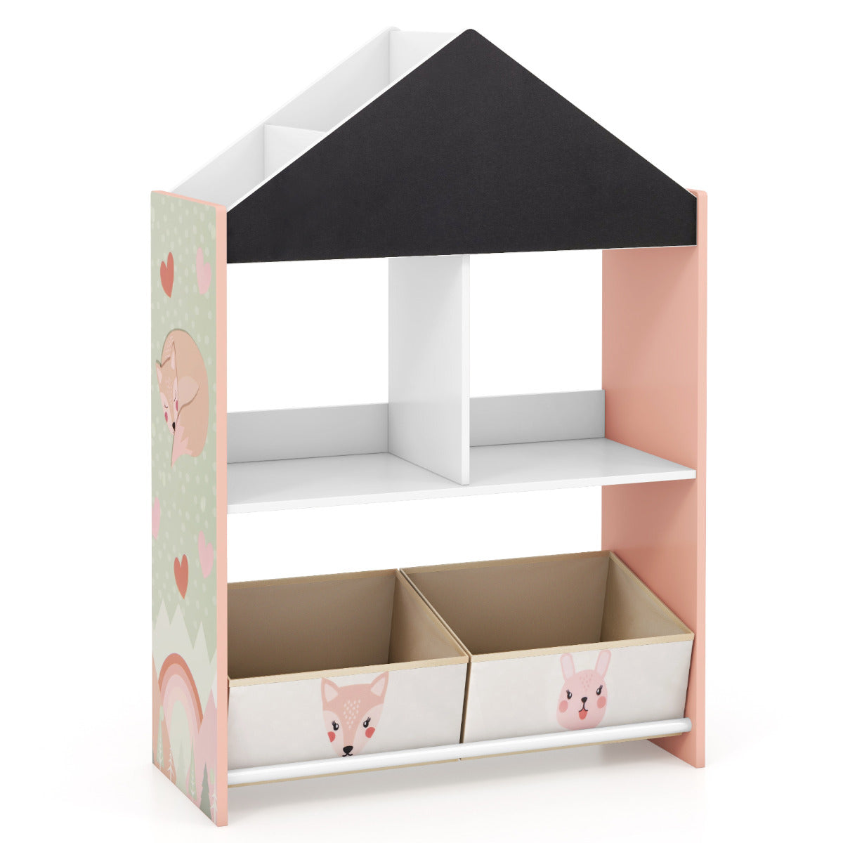 Estante Infantil em Forma de Casa – Madeira – Cor-de-Rosa