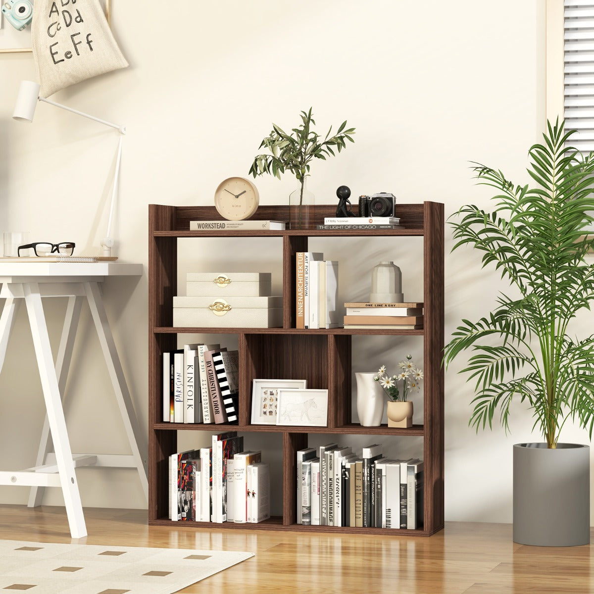 Estante Organizador de Chão – 7 Cubos – Castanho – Madeira