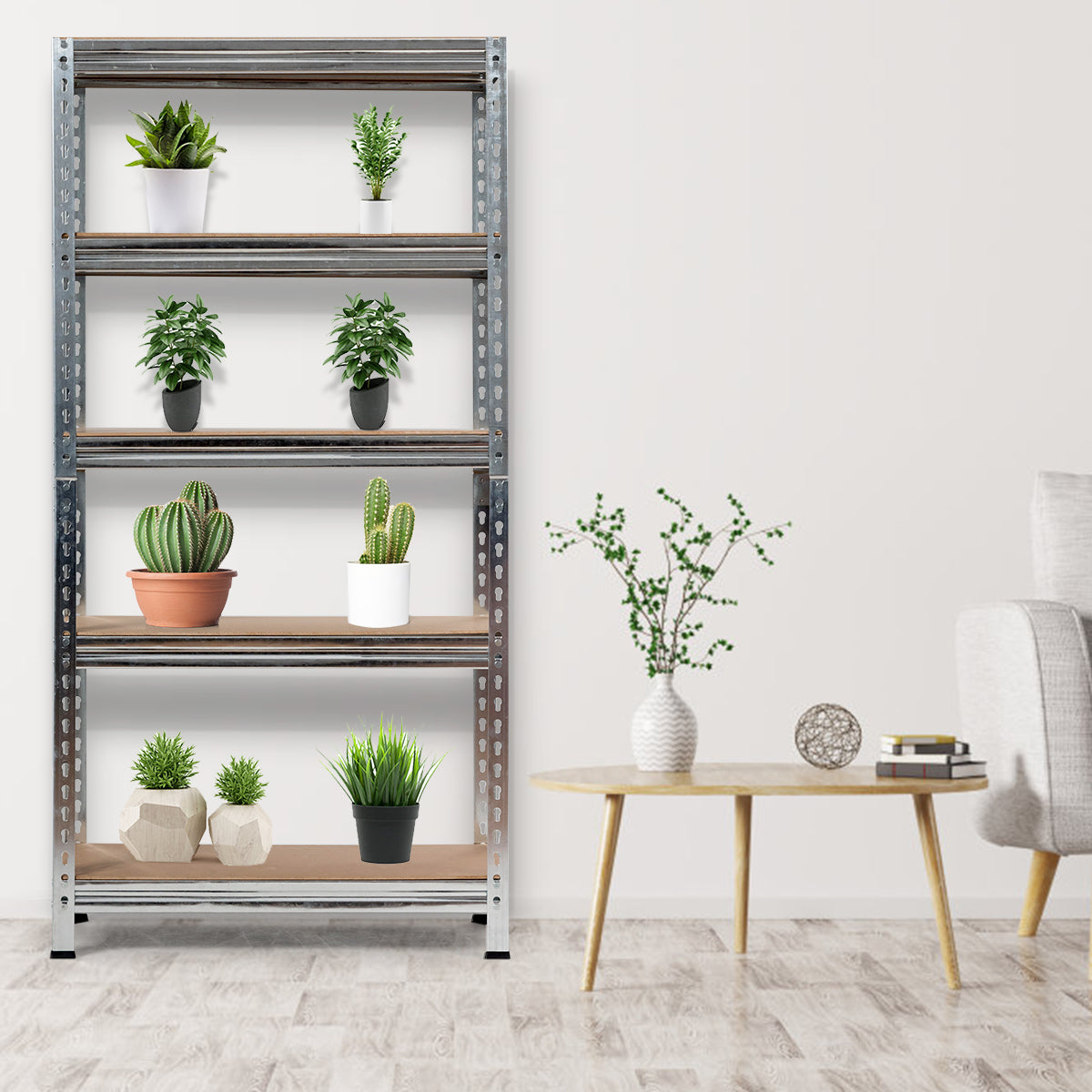 Estante de Metal de 5 Níveis – 75 x 30 x 150 cm – Prateado