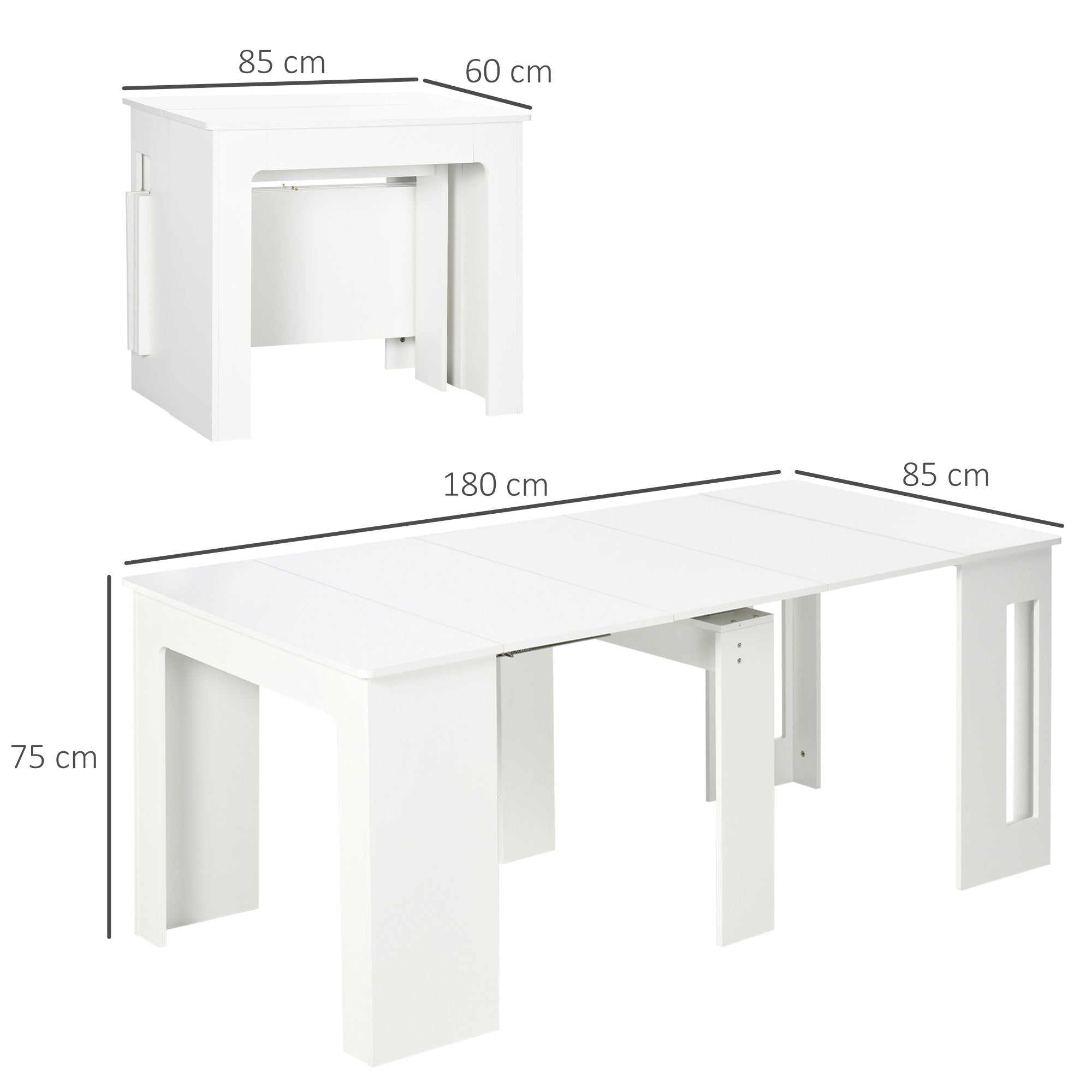 Mesa de Jantar Extensível – 180x85x75 cm – Branco – Madeira de Melamina e Aço