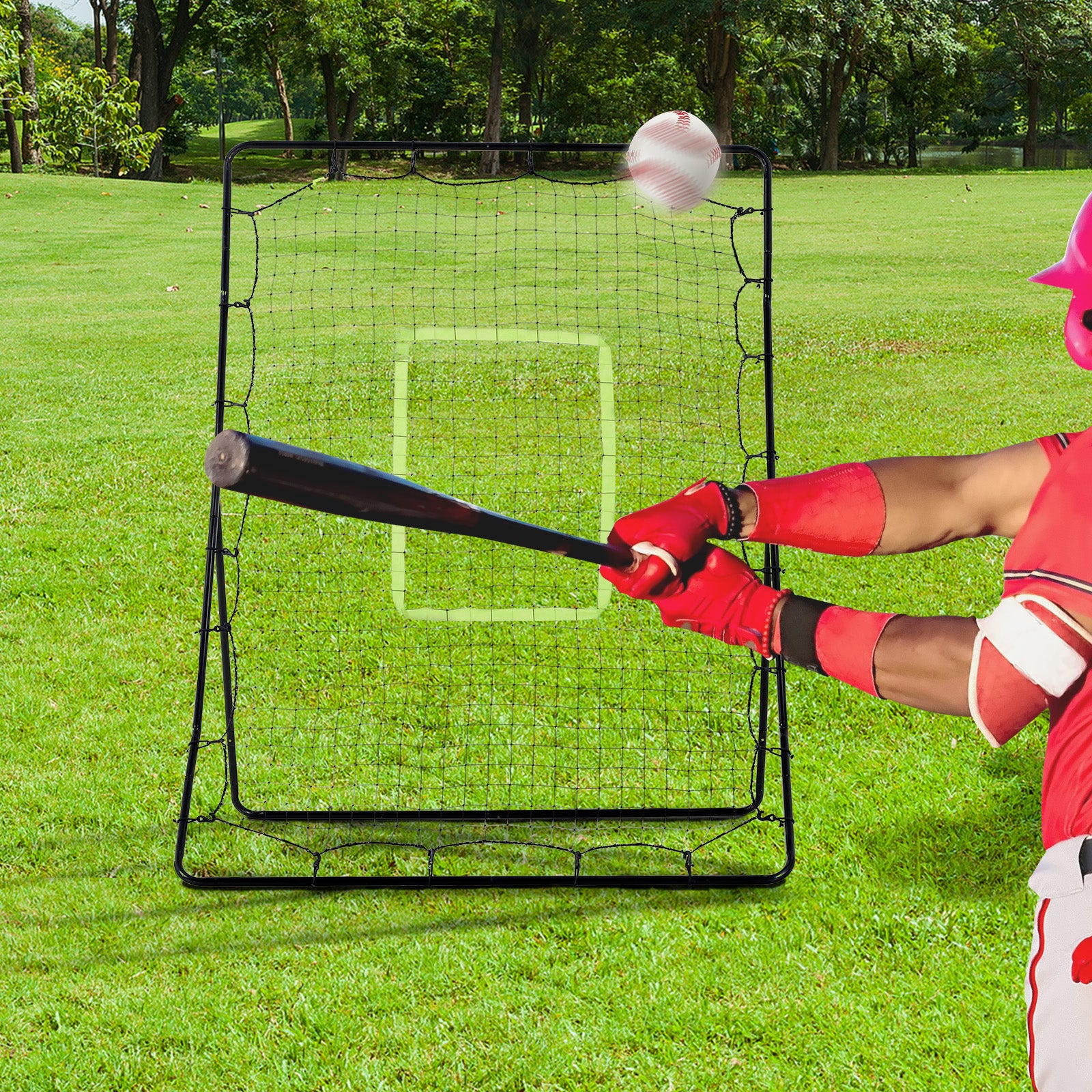 Rede de Treino de Beisebol e Softbol – 123x90x174 cm – Preto – Malha PE e metal