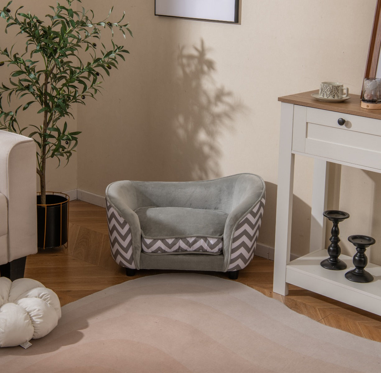 Sofá para Animais de Estimação Pequenos com Colchão Macio Capa Removível e Lavável com Capacidade de Carga de 50 kg 70 x 41 x 40 cm Cinzento e Branco