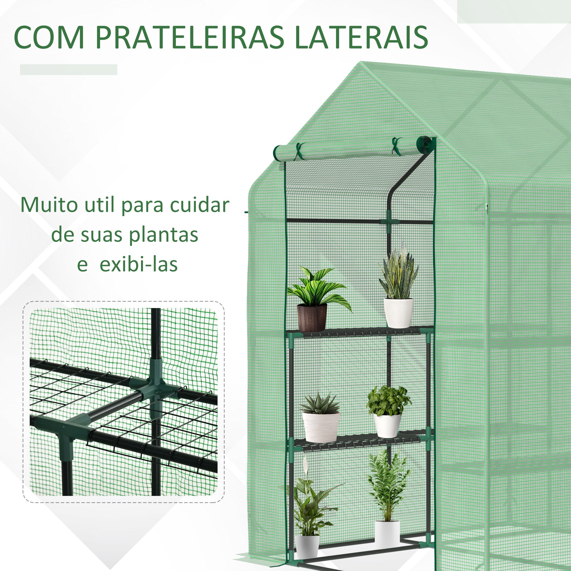 Estufa de Jardim com Prateleiras – 143x138x190cm – Verde Escuro – Aço