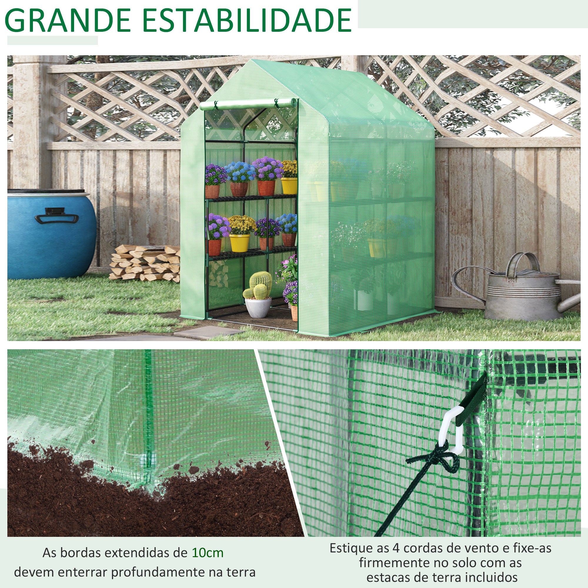 Estufa de Jardim com Prateleiras – 143x138x190cm – Verde Escuro – Aço