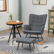 Poltrona Baloiço com Apoio para os Pés – 64x89x90 cm – Cinzento – Madeira maciça de faia e Aço