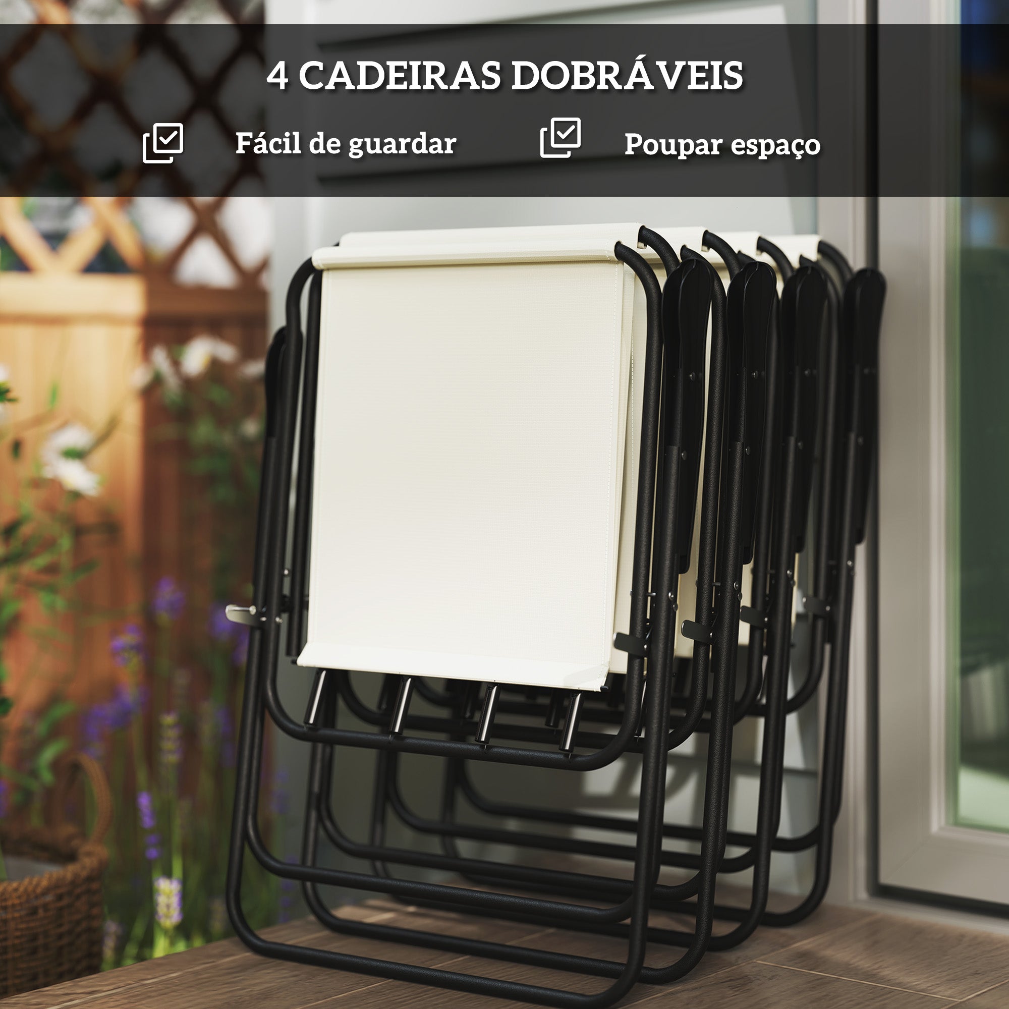 Conjunto de Mesa e Cadeiras de Jardim 6 Peças Creme Branco Ø80x70 cm