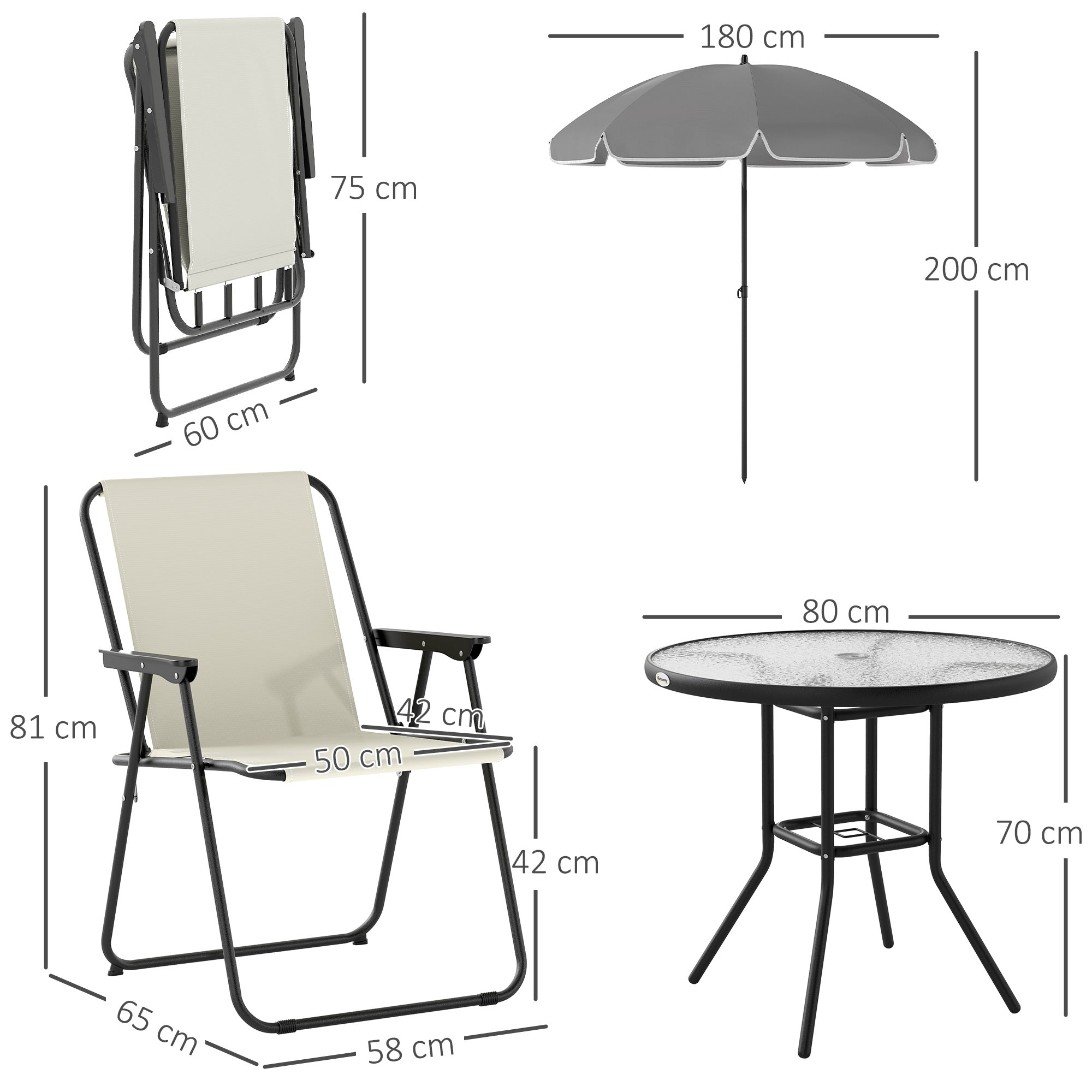 Conjunto de Mesa e Cadeiras de Jardim 6 Peças Creme Branco Ø80x70 cm