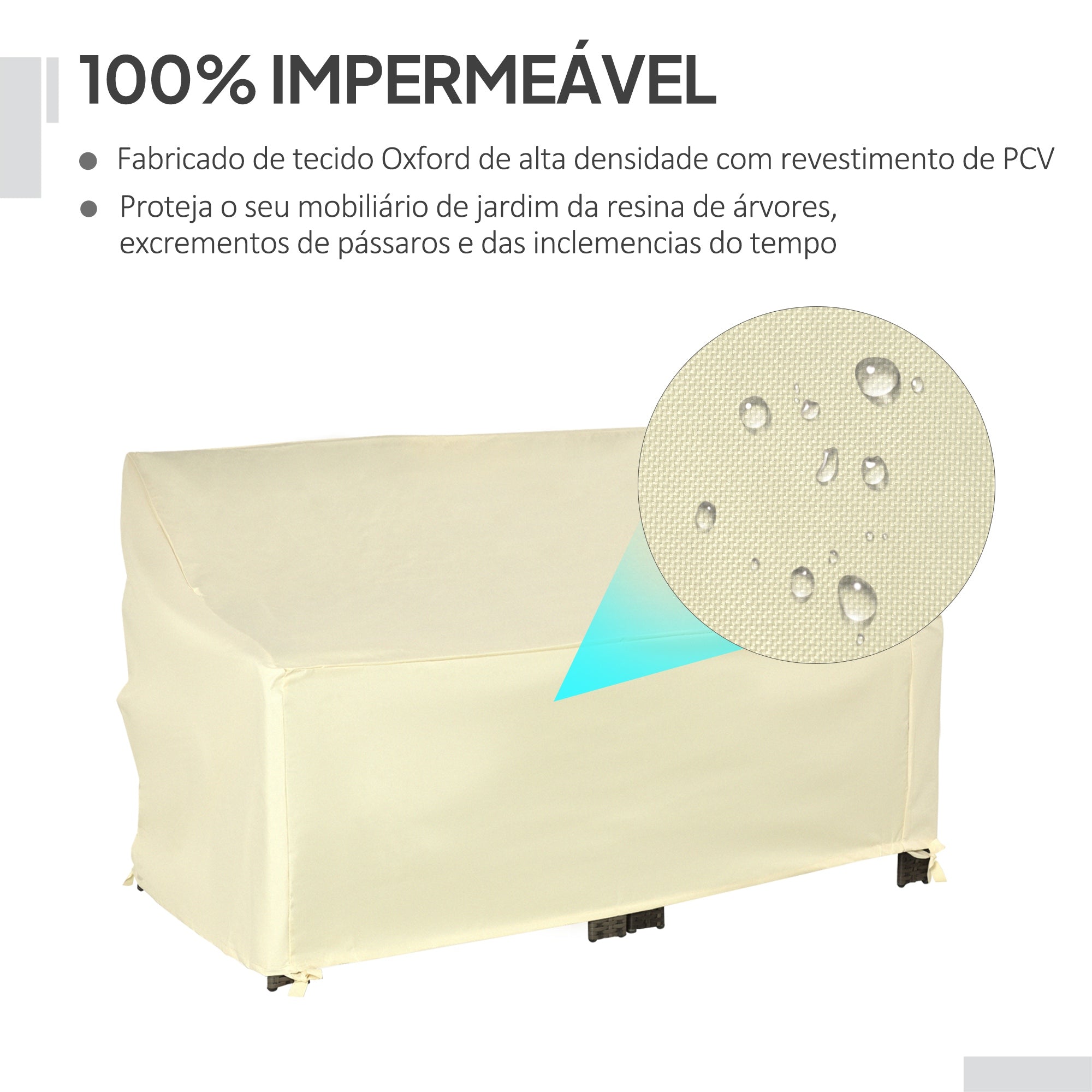 Capa Protetora Impermeável para Banco 2 Lugares – 140x84x56 / 94 cm – Cor Creme – Tecido Oxford 600D