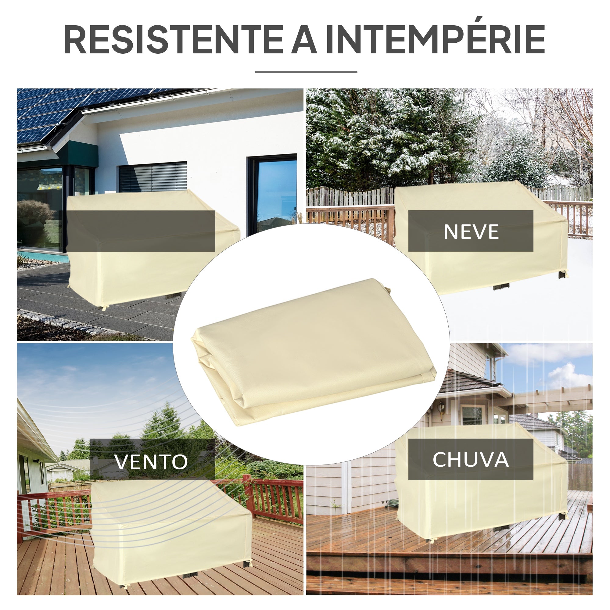 Capa Protetora Impermeável para Banco 2 Lugares – 140x84x56 / 94 cm – Cor Creme – Tecido Oxford 600D
