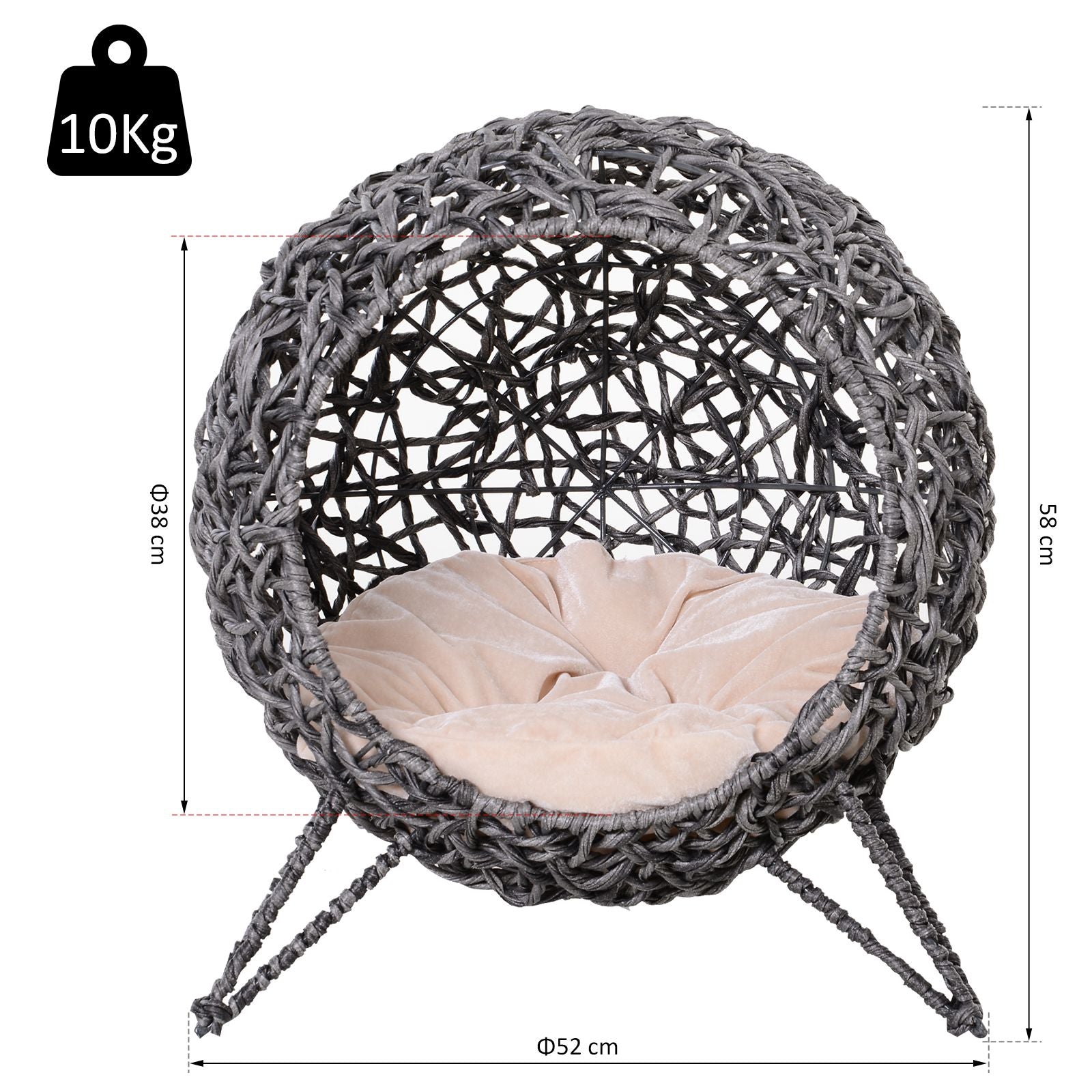 Cama para Gatos em Vime Sintético Cinzento Ø52x58 cm