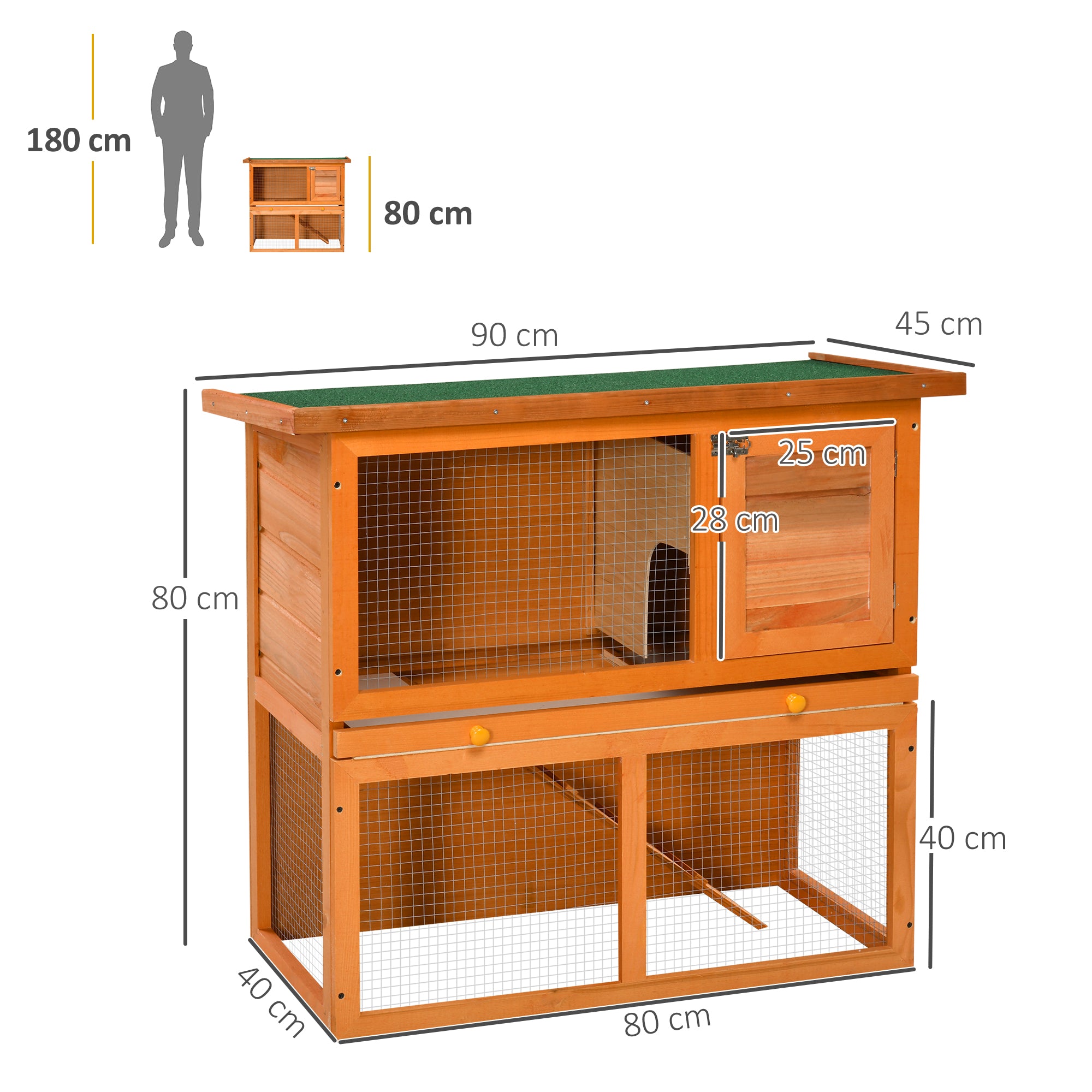 Coelheira de Madeira para Animais Pequenos 2 Níveis 90x45x80 cm - Madeira e Verde