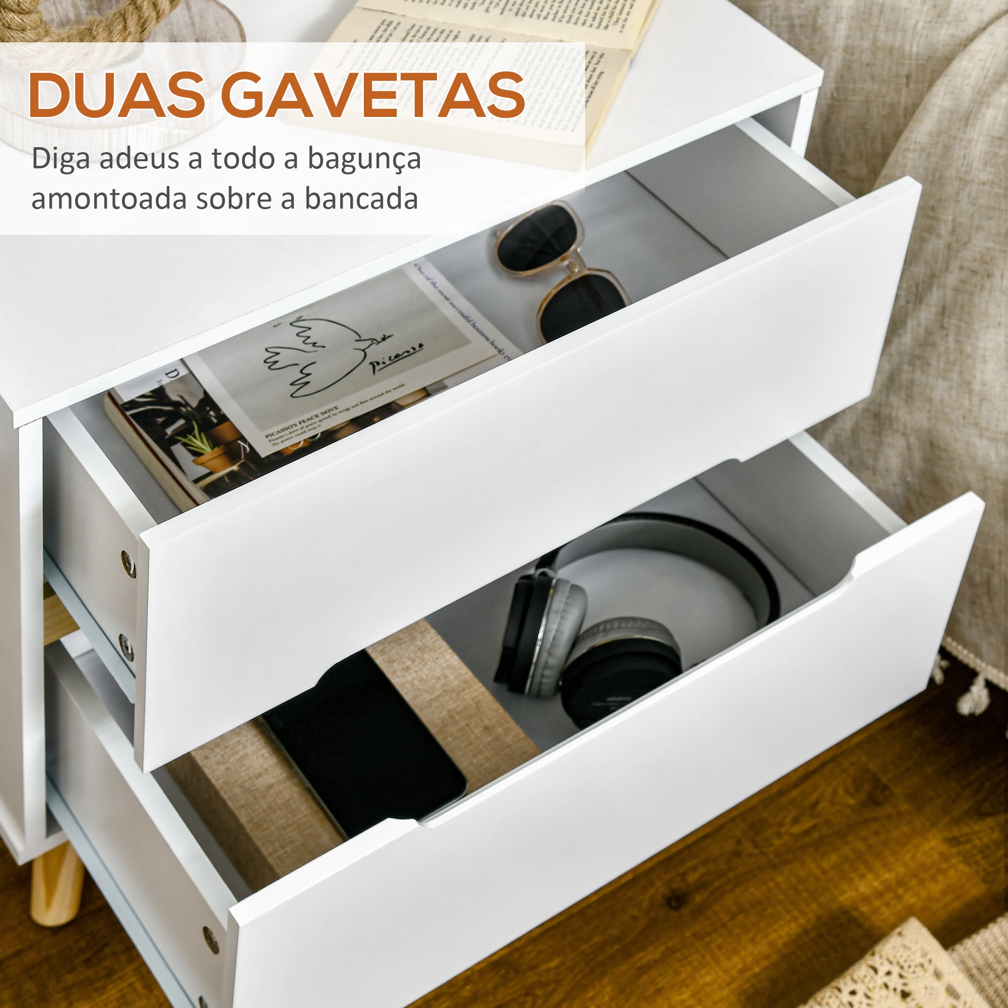 Mesa de Cabeceira Moderna Branca 50x40x50.5cm