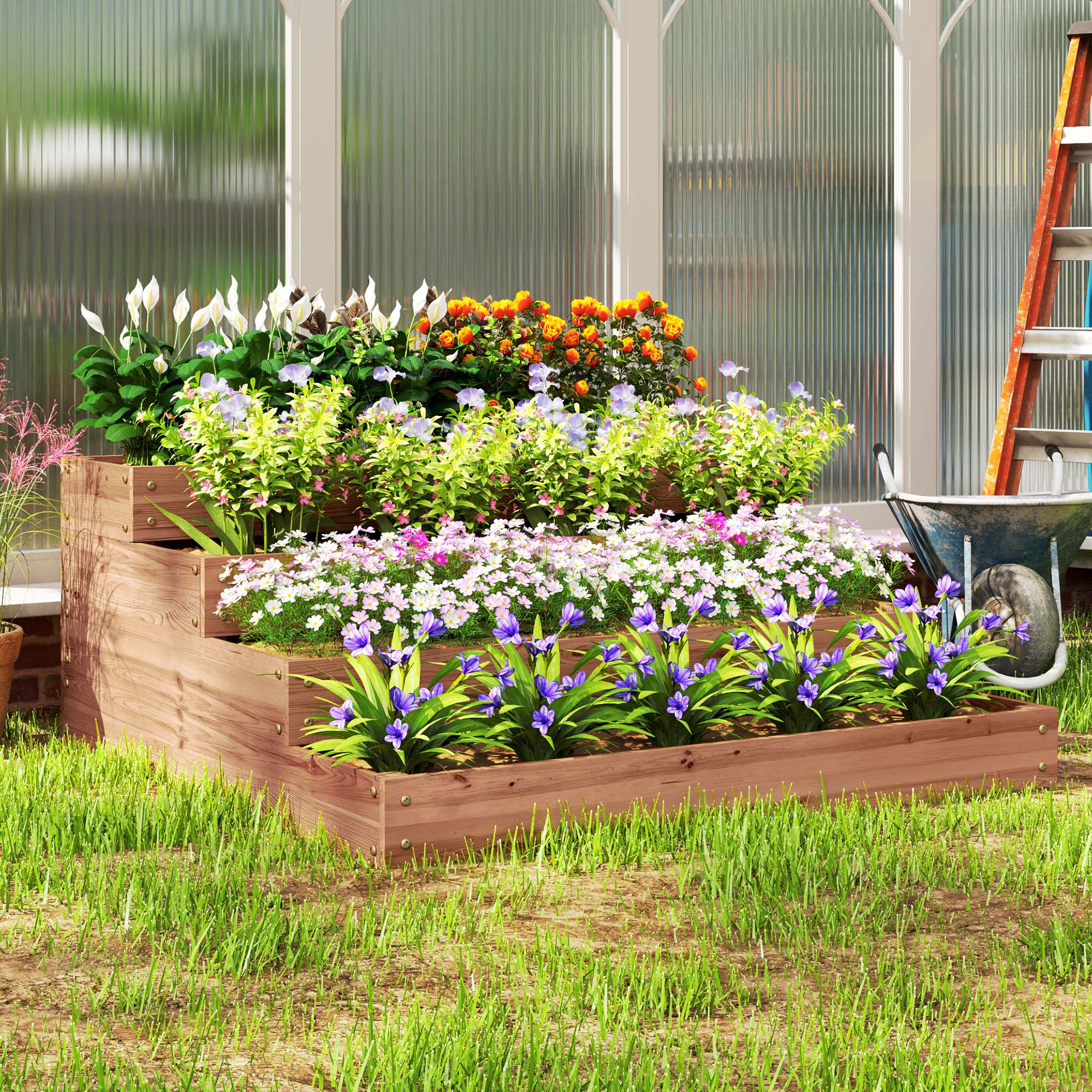 Floreira Exterior Grande 4 Níveis 113x113x46 cm - Marrom Escuro