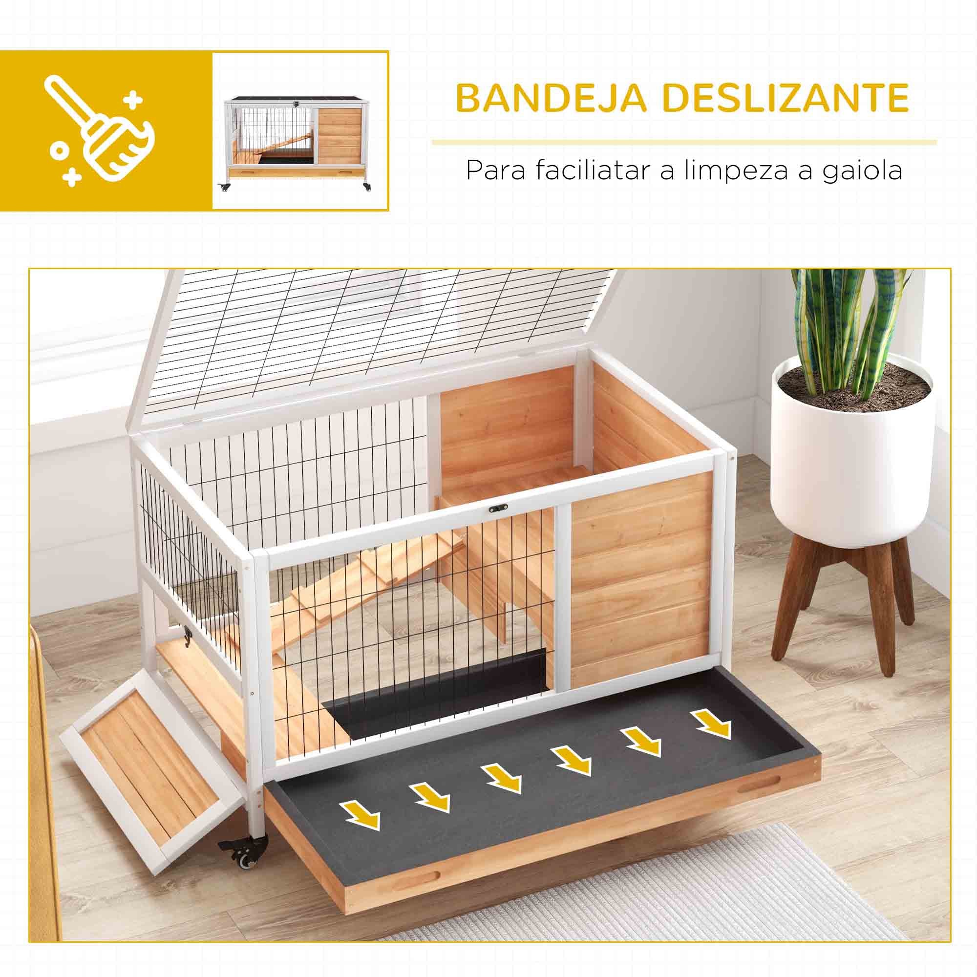 Coelheira de Madeira Portátil 90x53x59 cm - Branco e Madeira