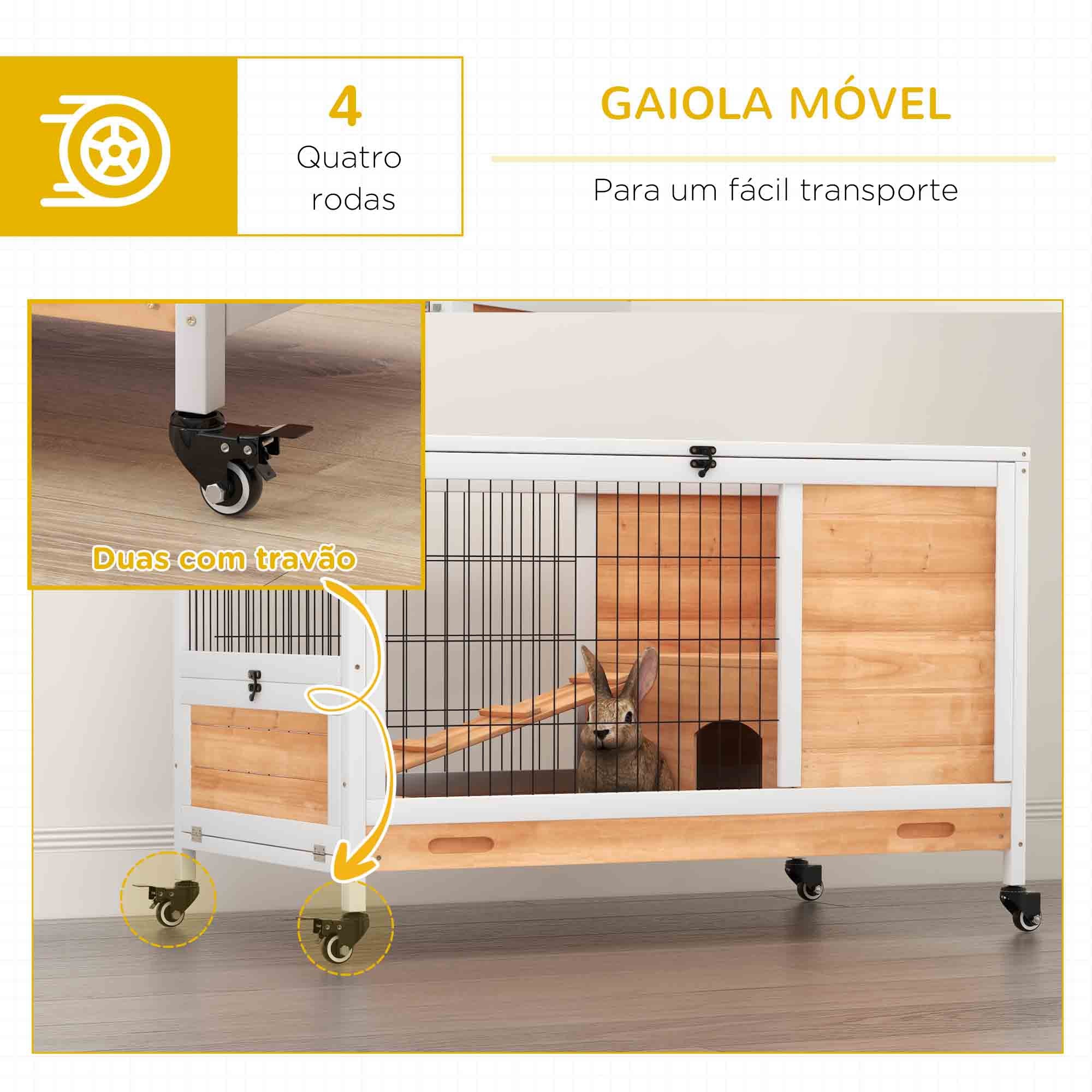 Coelheira de Madeira Portátil 90x53x59 cm - Branco e Madeira