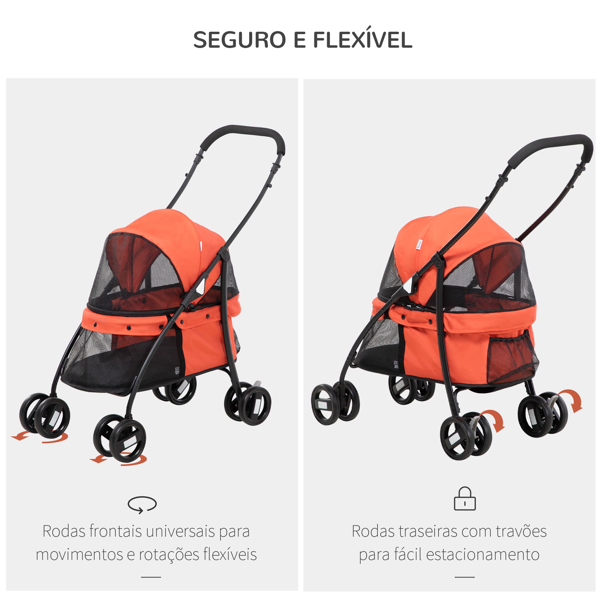 Carrinho para Animais de Estimação Dobrável – 82x47x97cm – Vermelho – Tecido Oxford 600D e Aço