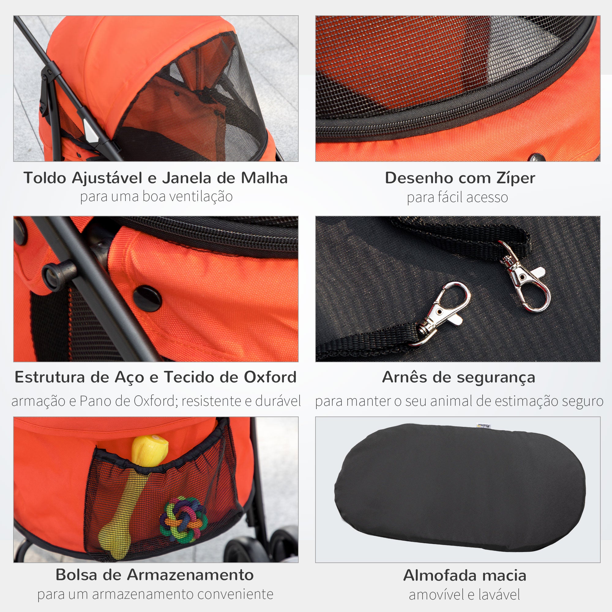 Carrinho para Animais de Estimação Dobrável – 82x47x97cm – Vermelho – Tecido Oxford 600D e Aço
