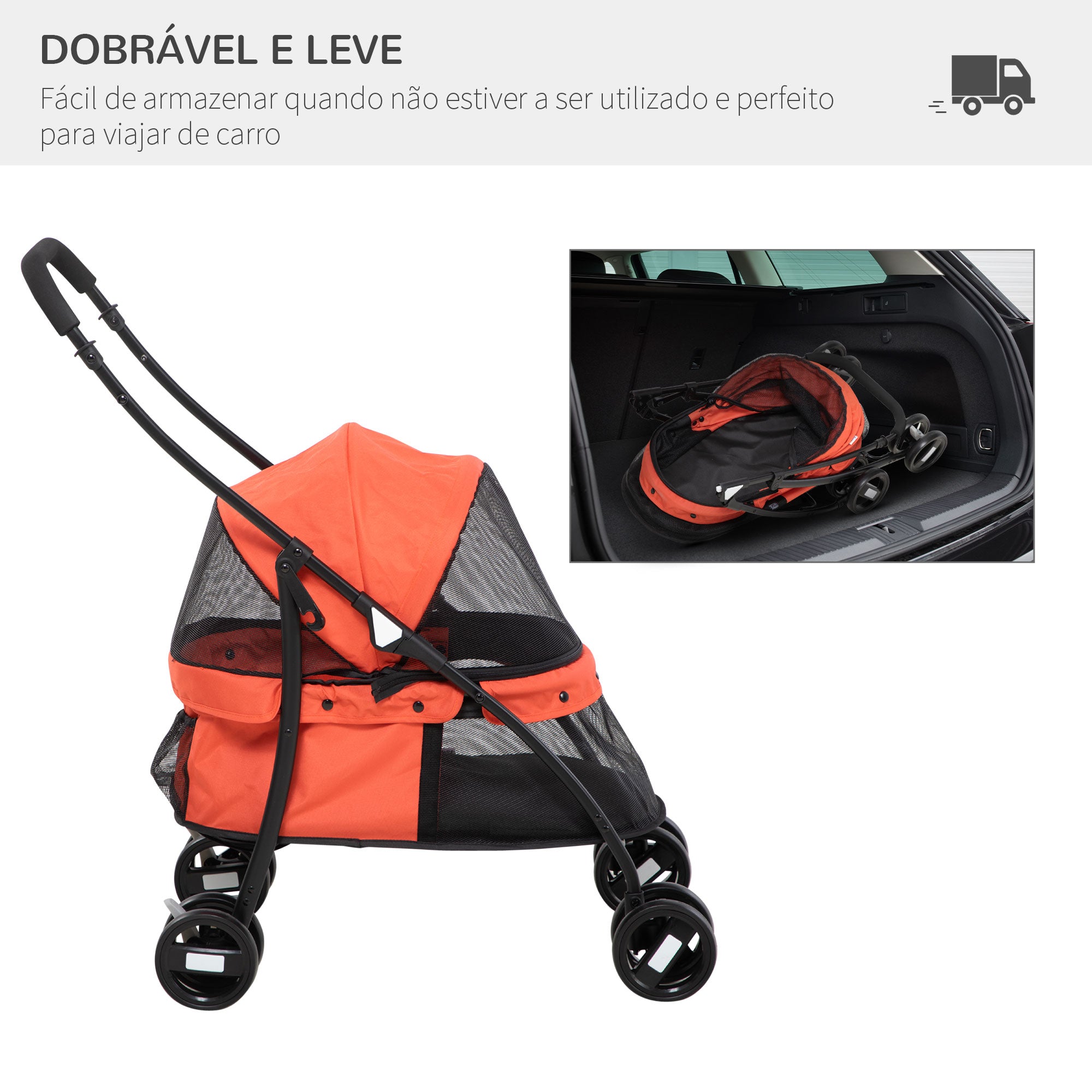 Carrinho para Animais de Estimação Dobrável – 82x47x97cm – Vermelho – Tecido Oxford 600D e Aço