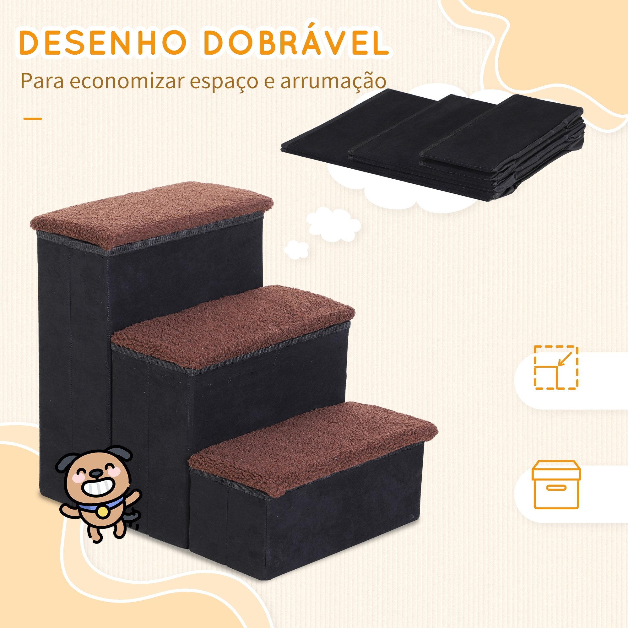 Escada para Animais de Estimação 3 Degraus Preto 40x54x48cm