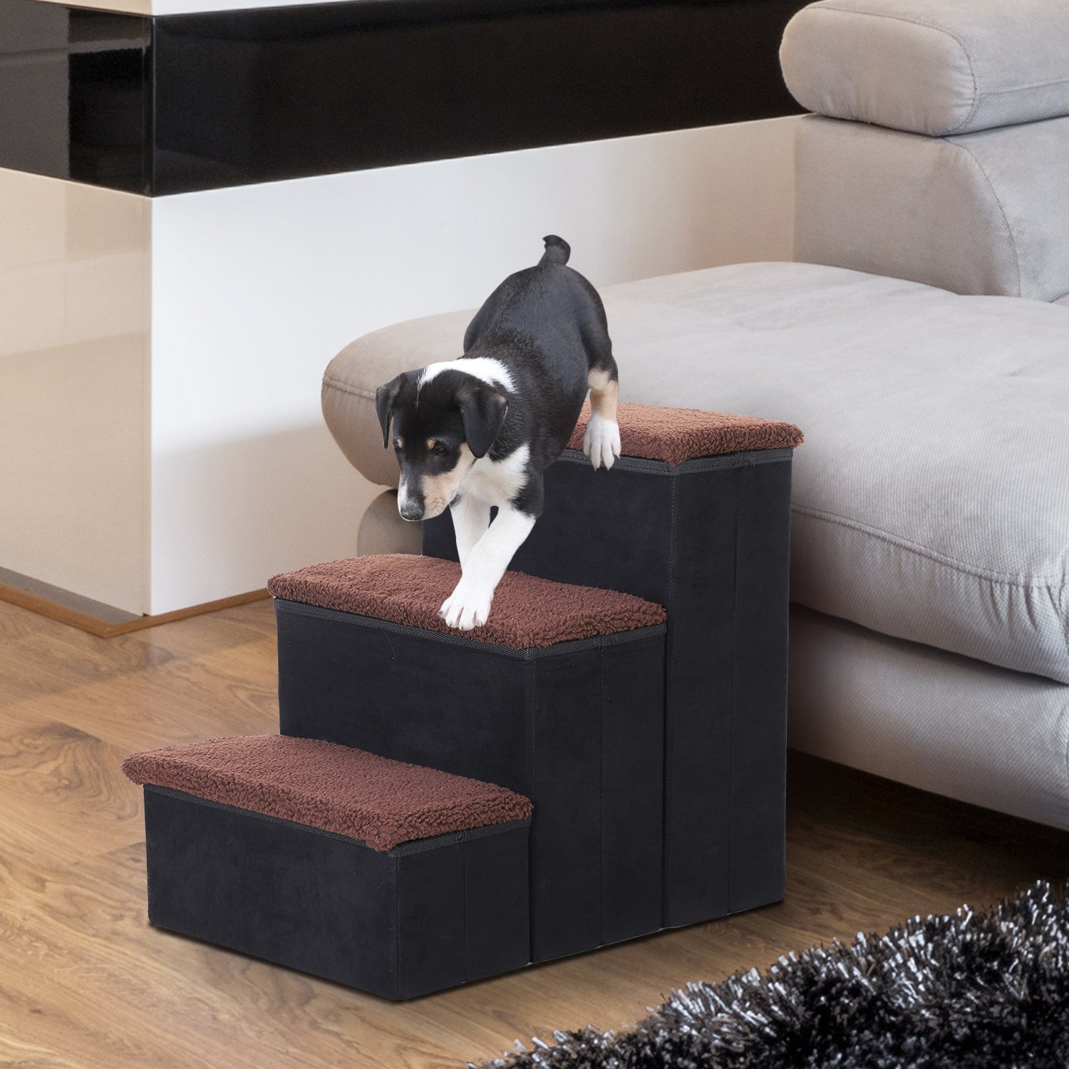 Escada para Animais de Estimação 3 Degraus Preto 40x54x48cm