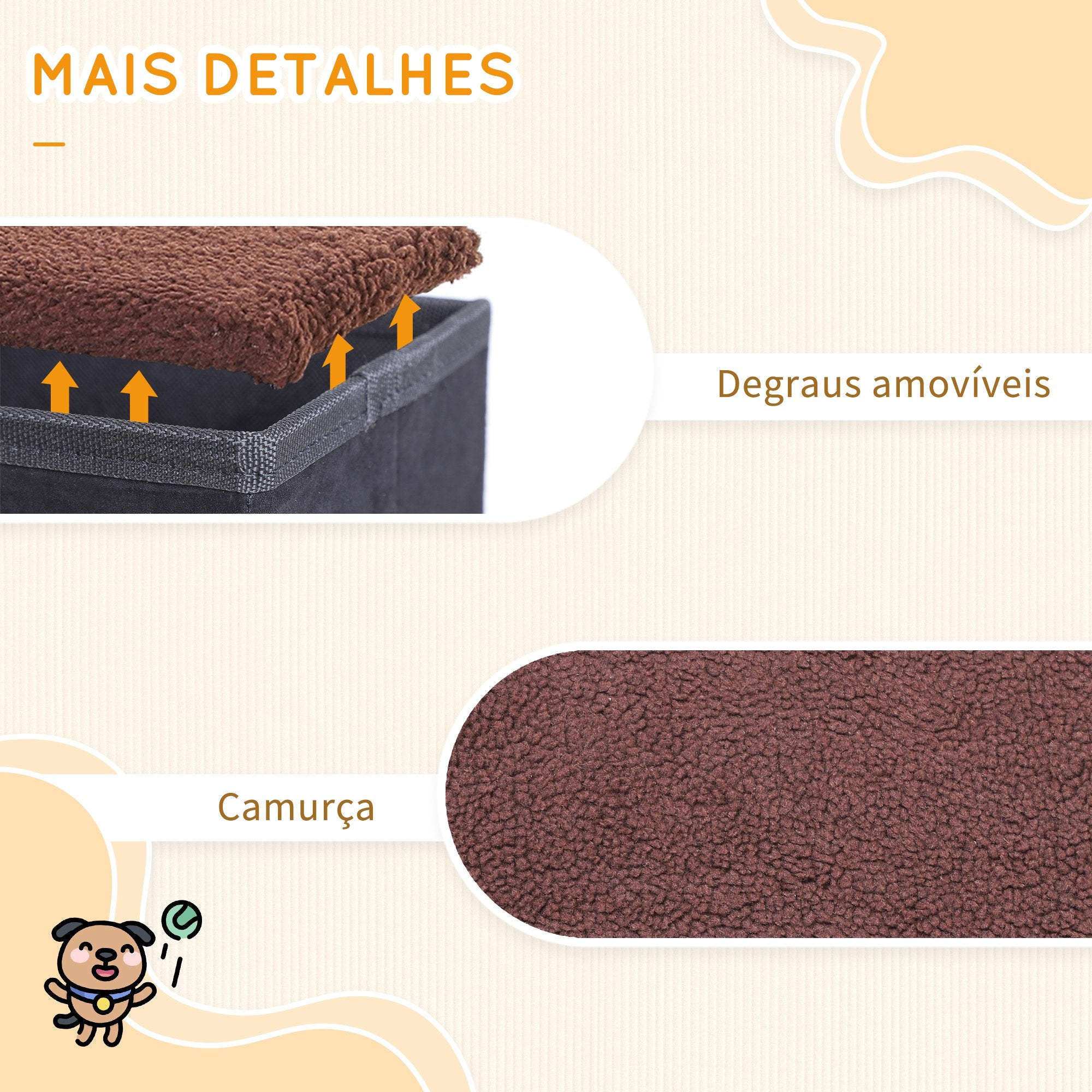 Escada para Animais de Estimação 3 Degraus Preto 40x54x48cm