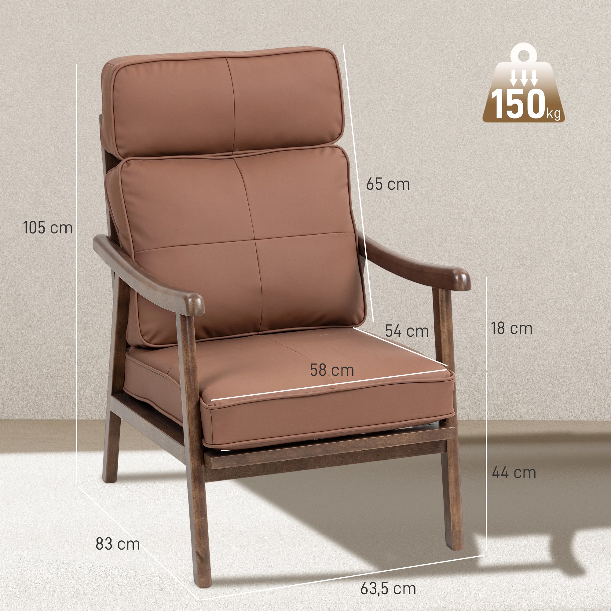 Poltrona de Sala de Estar 63,5x83x105 cm Marrom