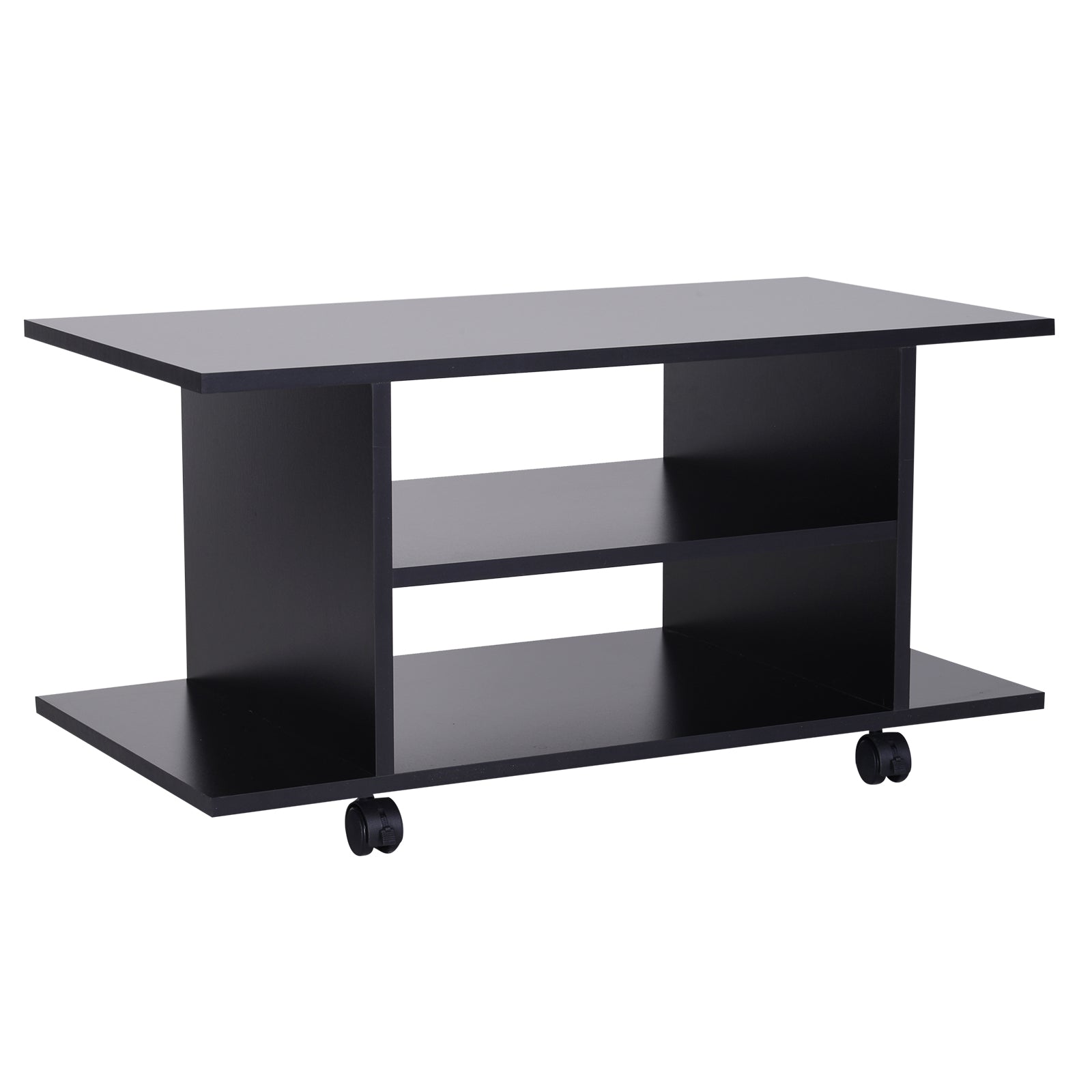 Móvel para TV Preto 80x40x40 cm com Prateleiras e Rodas com Travão