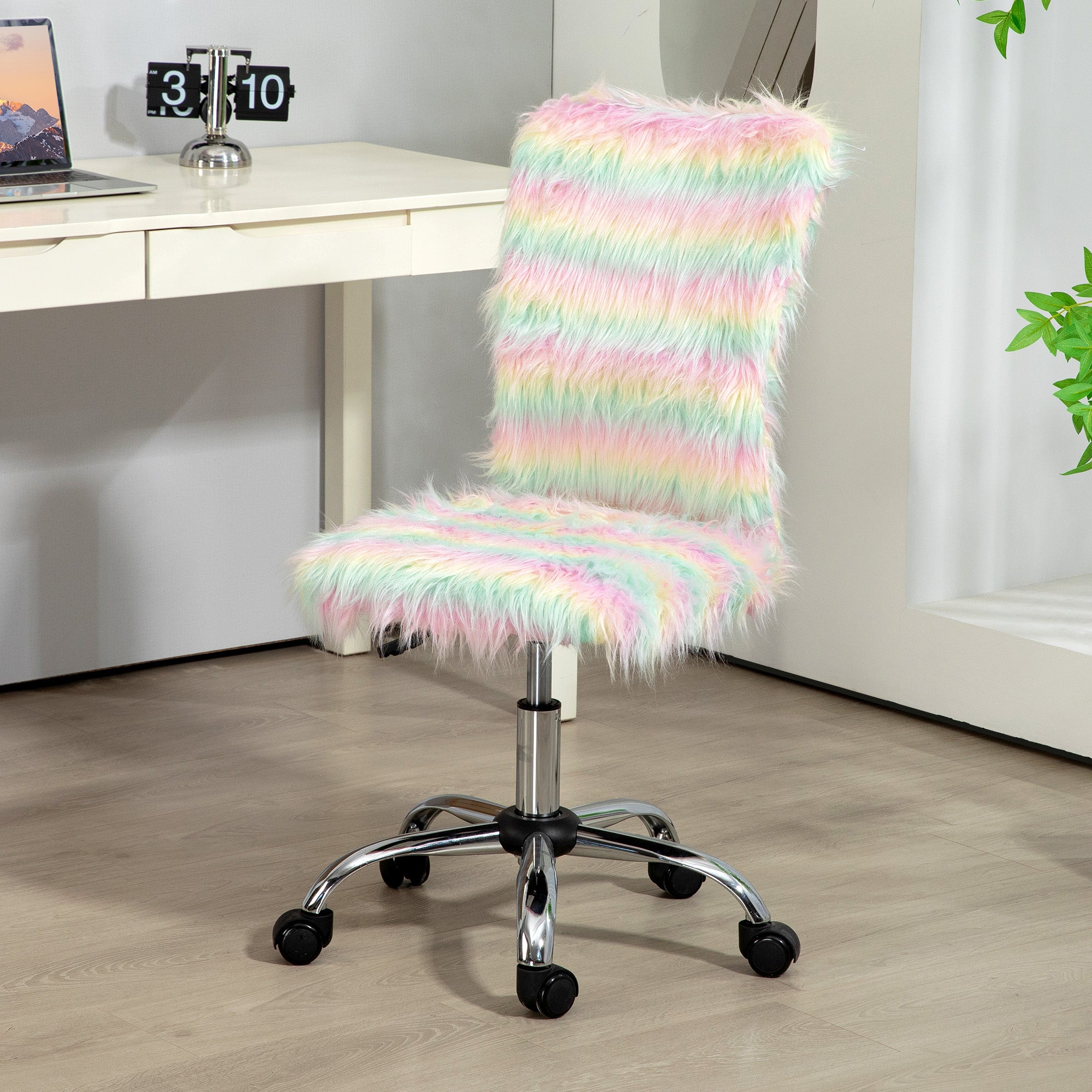 Cadeira de Escritório sem Braços – 62x58x89-99 cm – Multicor – Pelúcia, PU e espuma