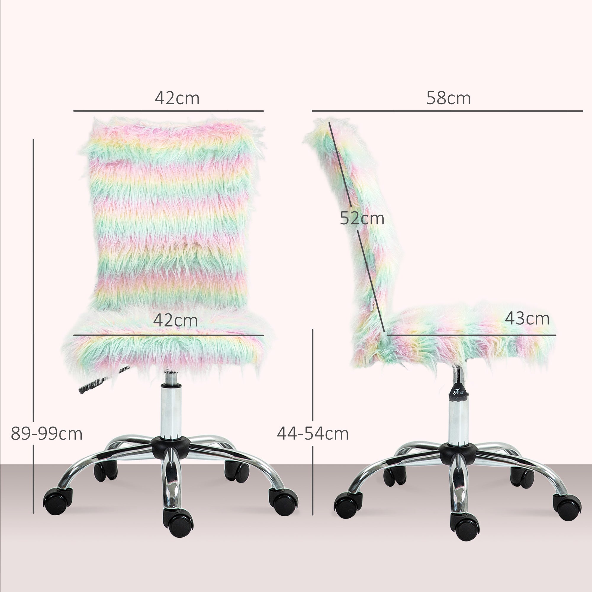 Cadeira de Escritório sem Braços – 62x58x89-99 cm – Multicor – Pelúcia, PU e espuma