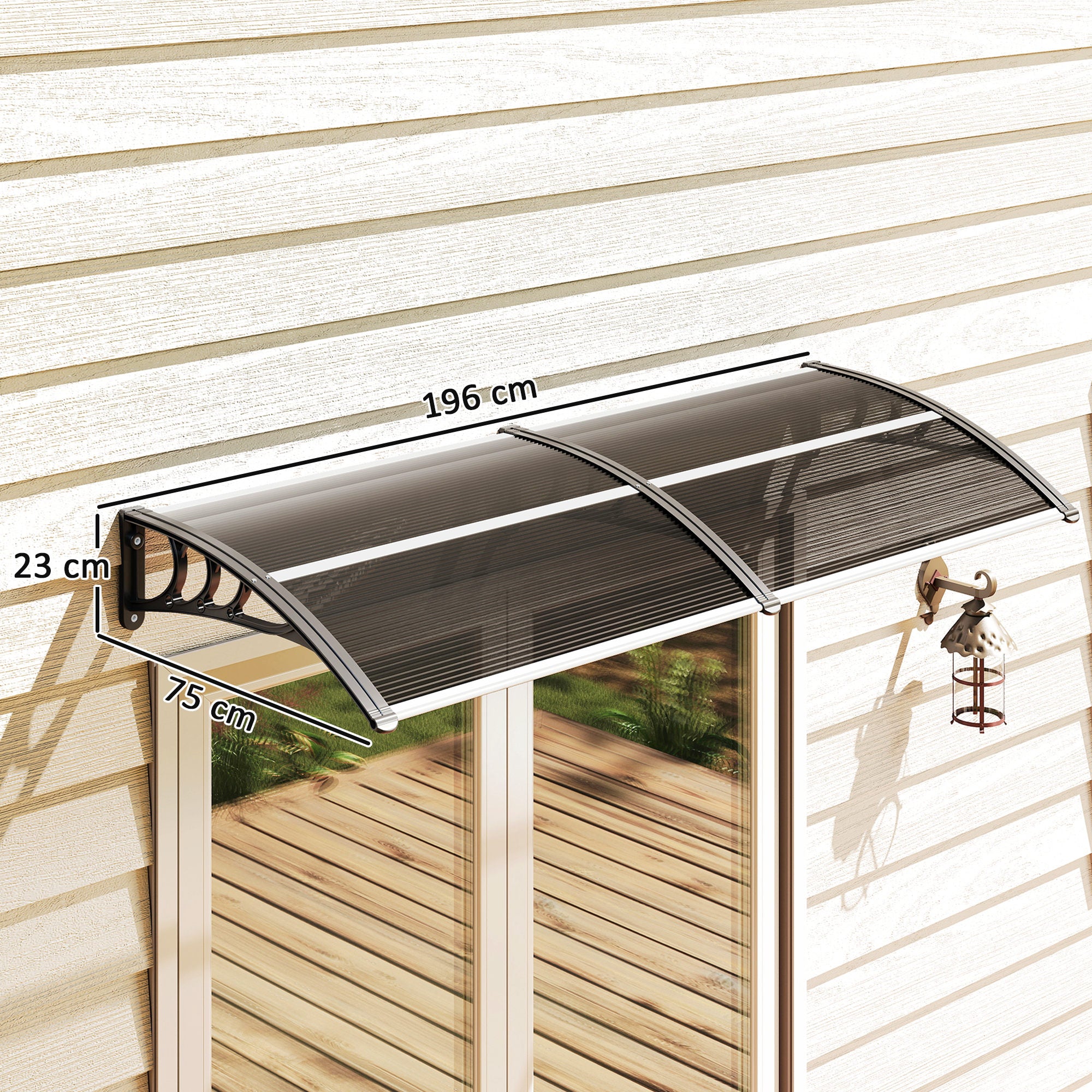 Marquise de Proteção Solar e Chuva – 196x75x23 cm – Transparente e Preto – Policarbonato