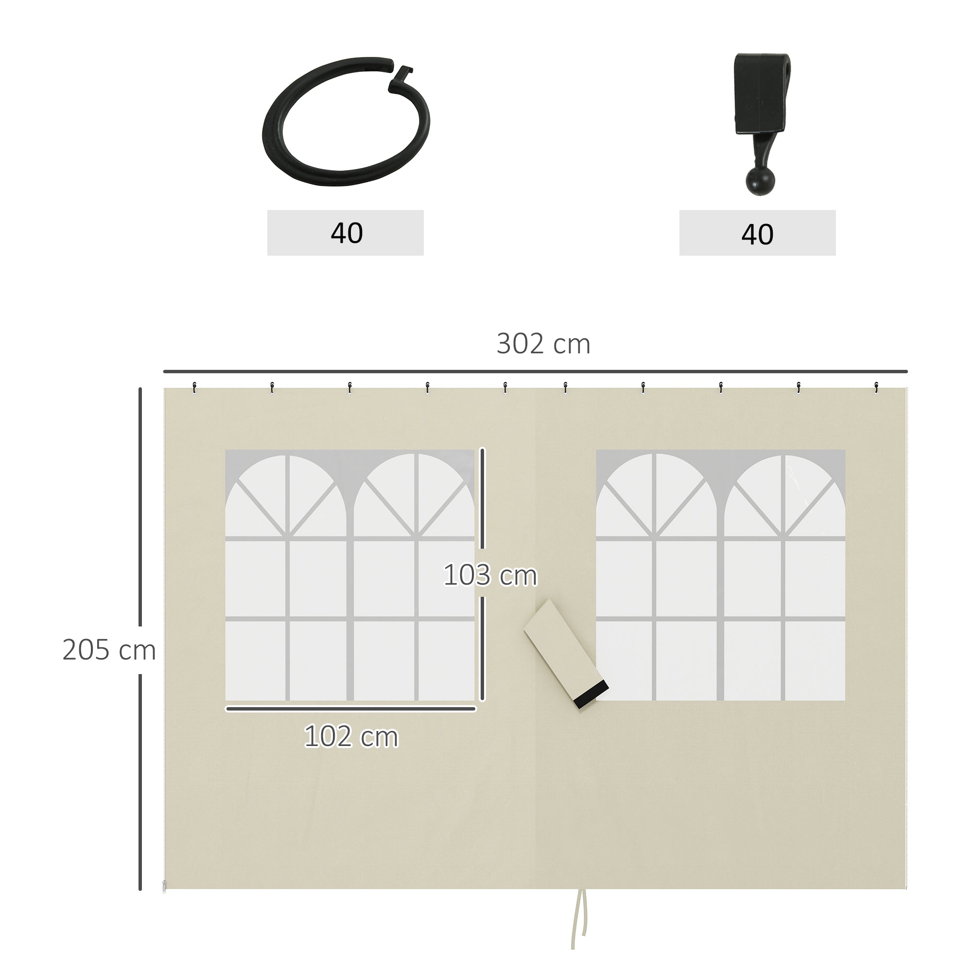 Paredes Laterais para Tenda 302x205 cm Cor Creme