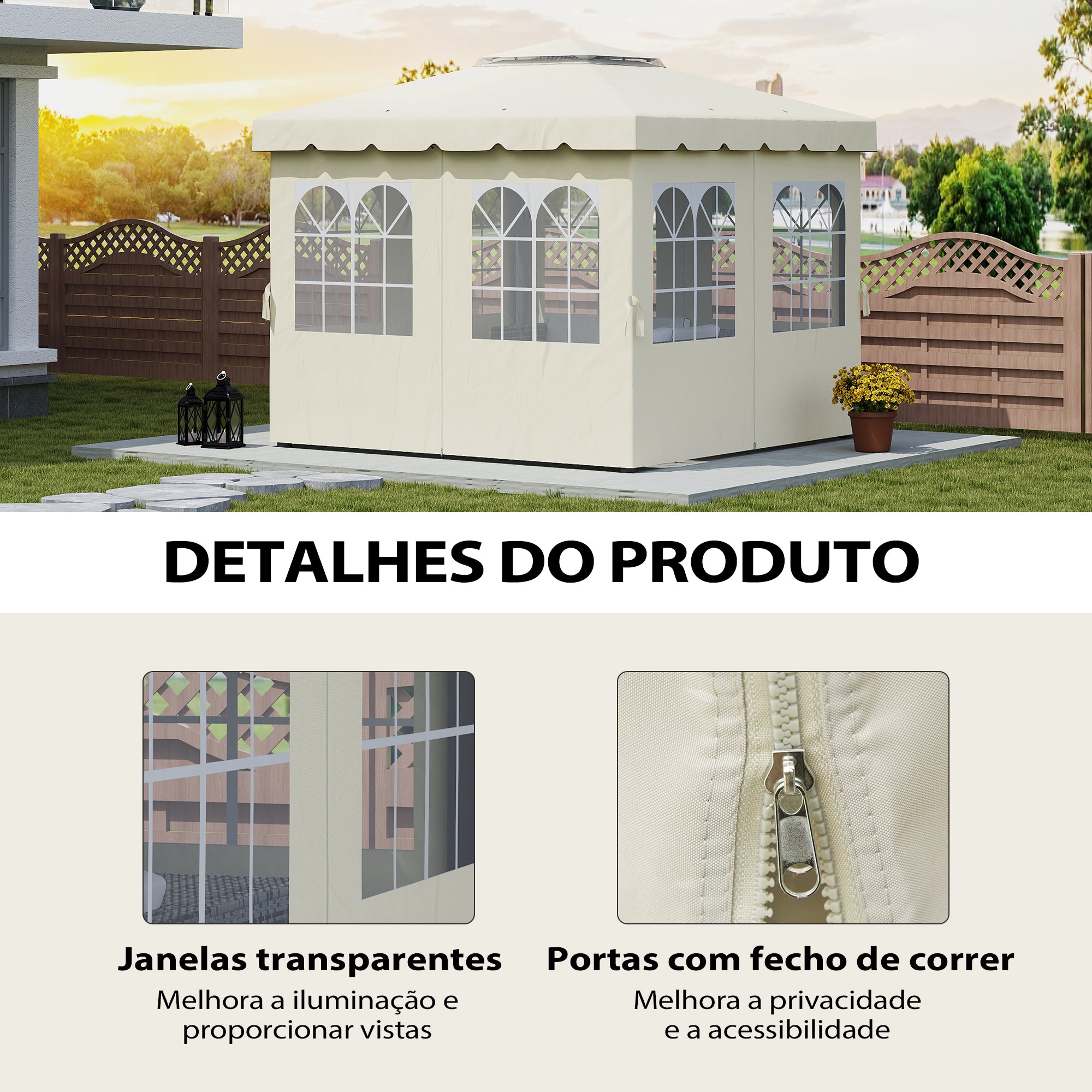 Paredes Laterais para Tenda 302x205 cm Cor Creme