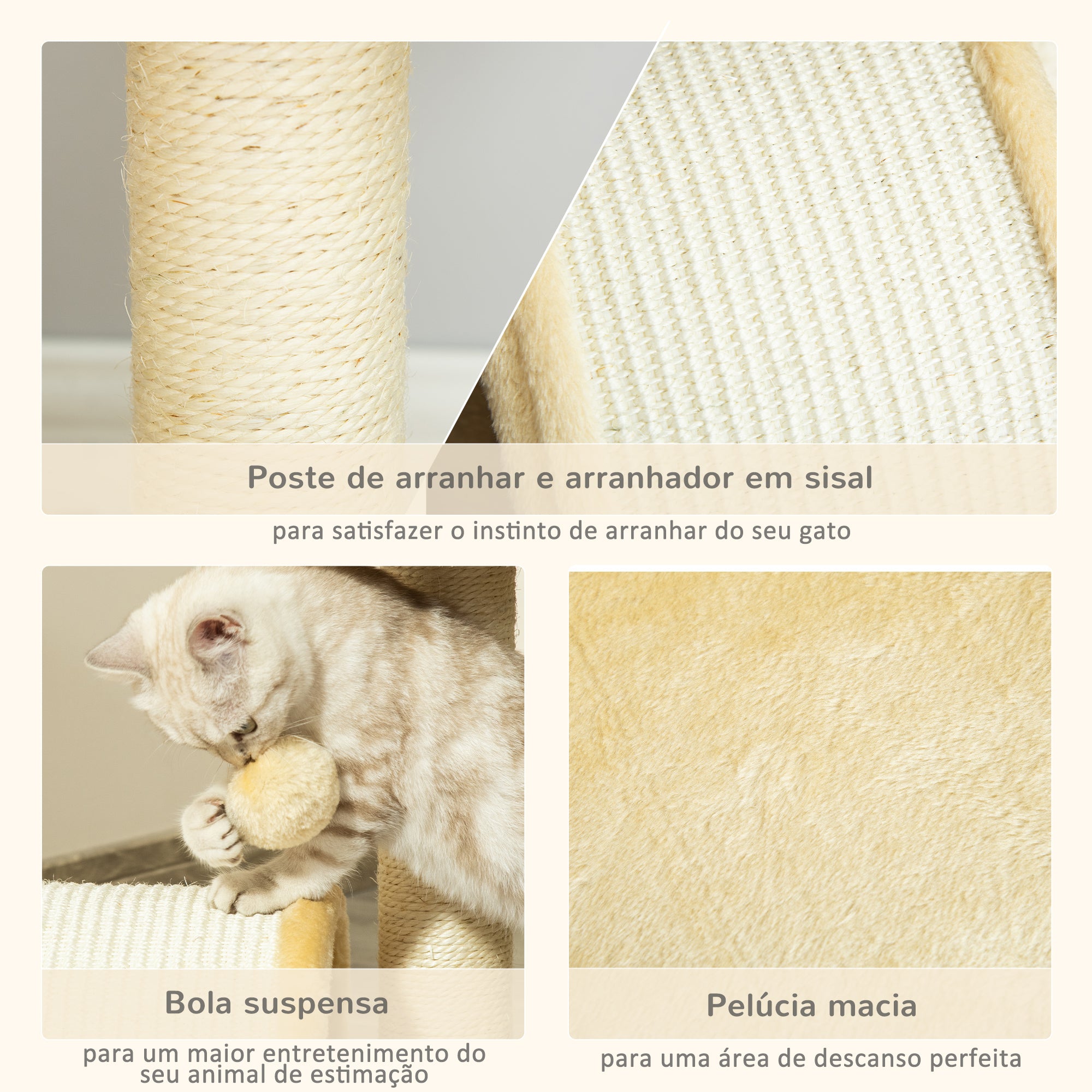 Árvore Arranhador para Gatos de 2 Níveis - Bege 35,5x37x46 cm