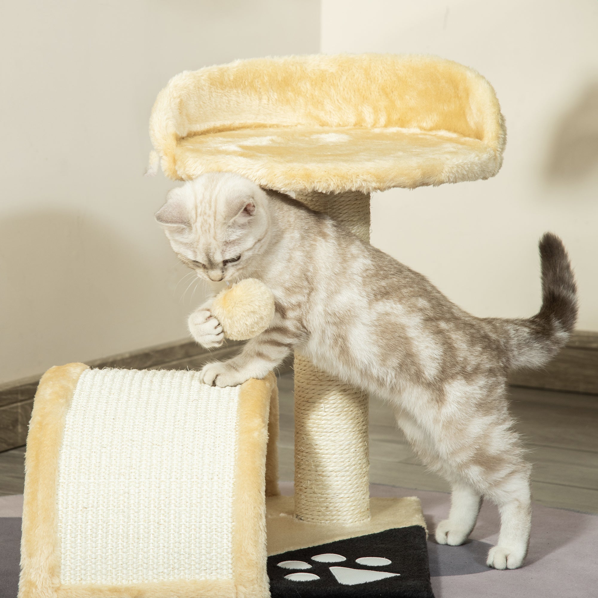 Árvore Arranhador para Gatos de 2 Níveis - Bege 35,5x37x46 cm
