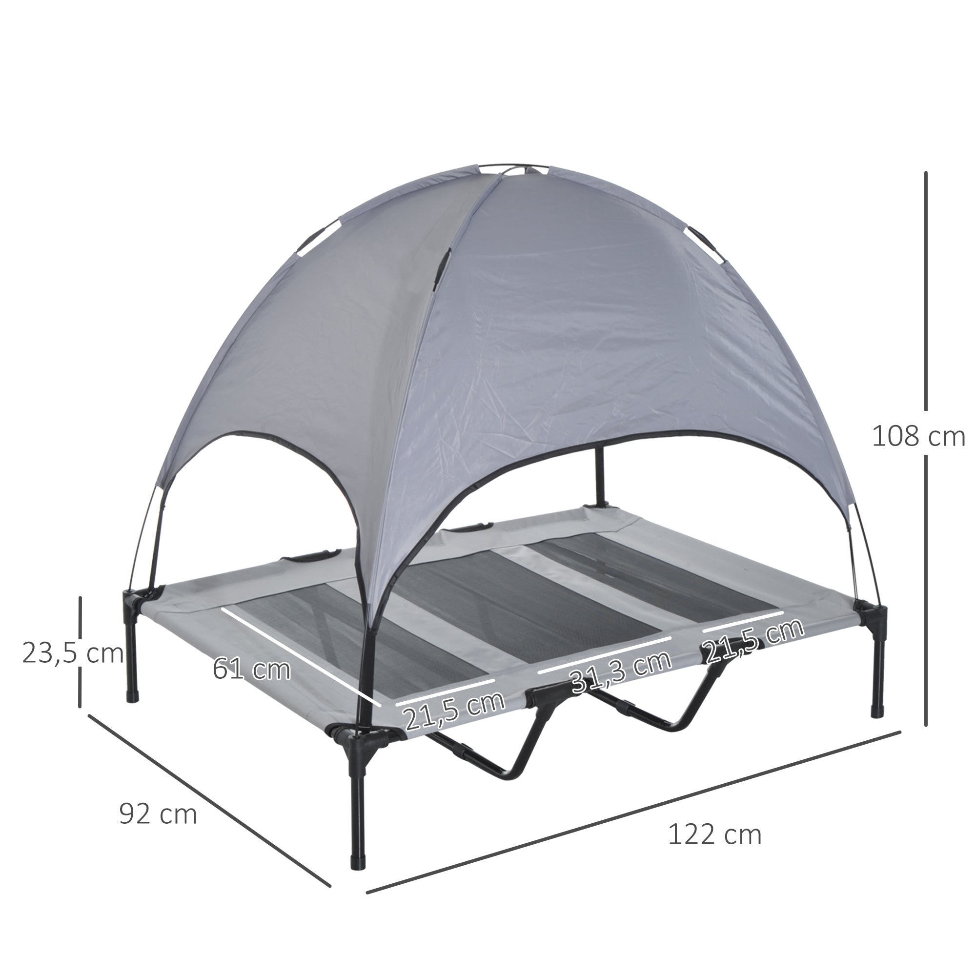 Cama Elevada para Animais de Estimação 122x92x108 cm - Preto e Cinza