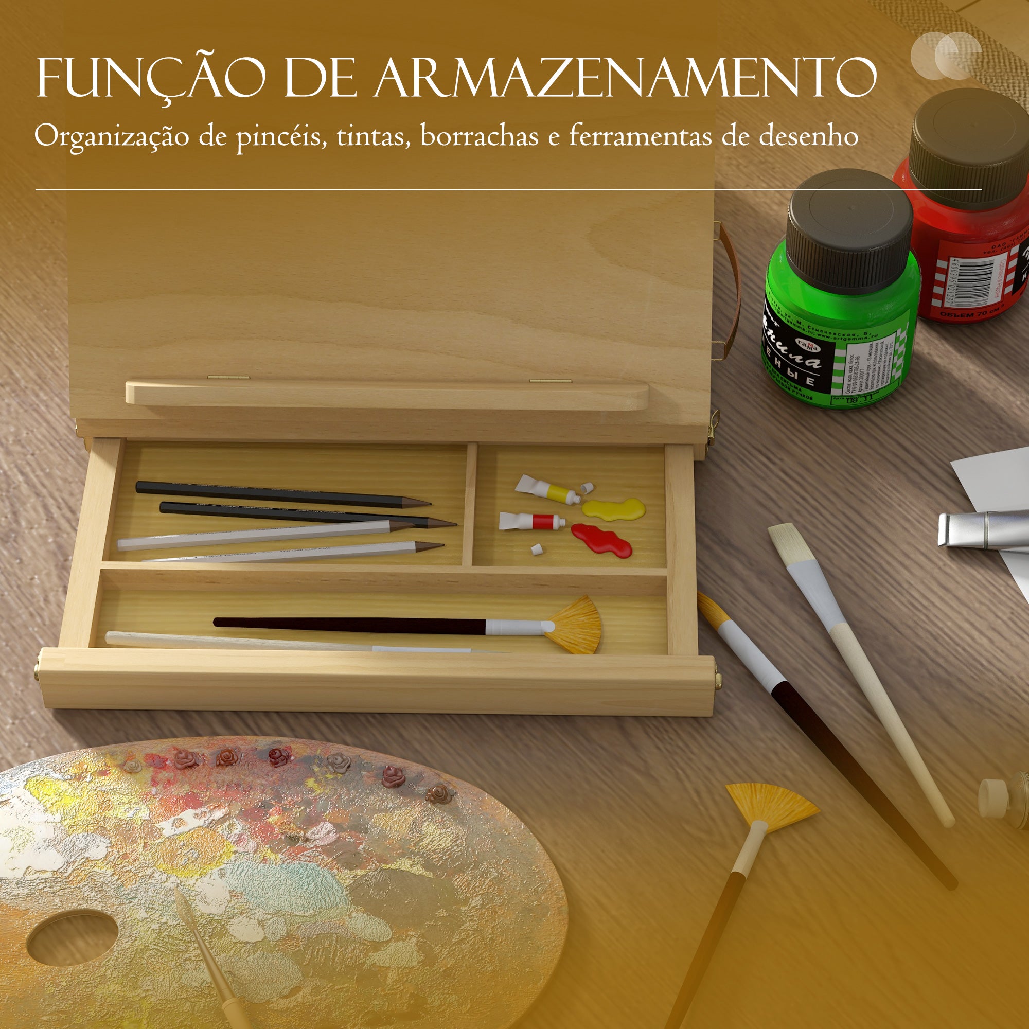 Cavalete de Mesa Ajustável – 33,5x26x26 cm – Cor de Madeira Natural – Madeira de faia