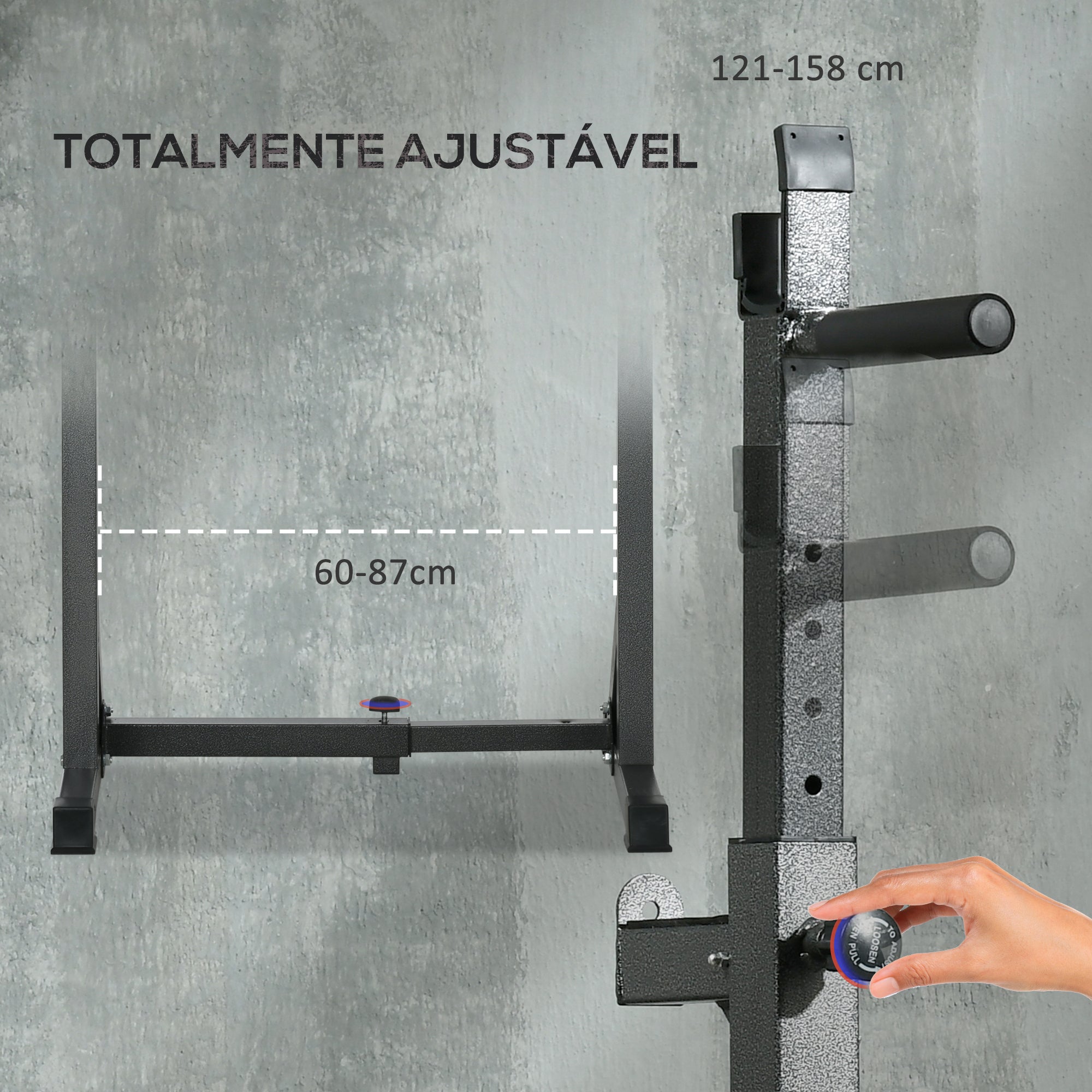 Suporte para Barras de Pesos Ajustável - 60-87x65x121-158 cm - Preto