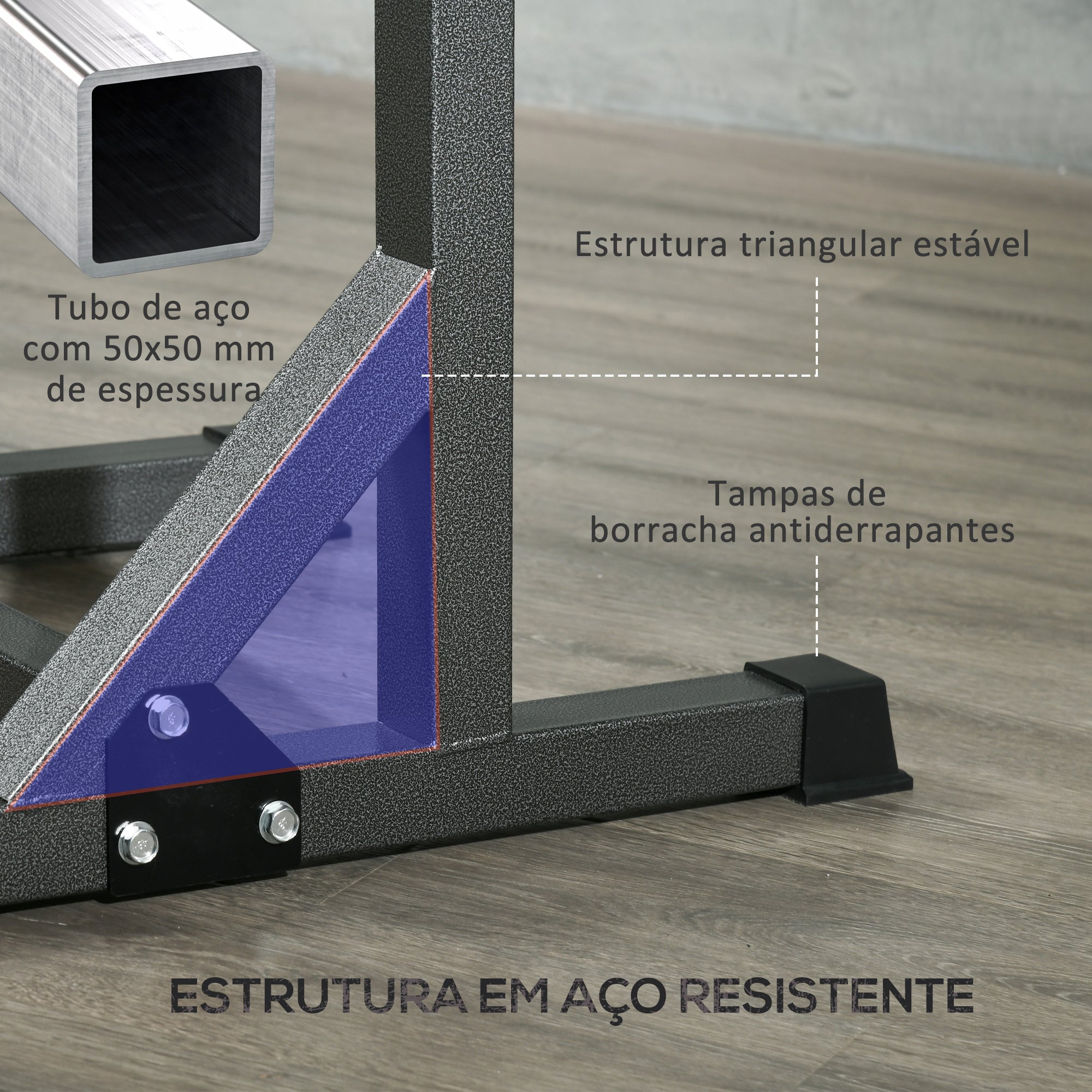 Suporte para Barras de Pesos Ajustável - 60-87x65x121-158 cm - Preto