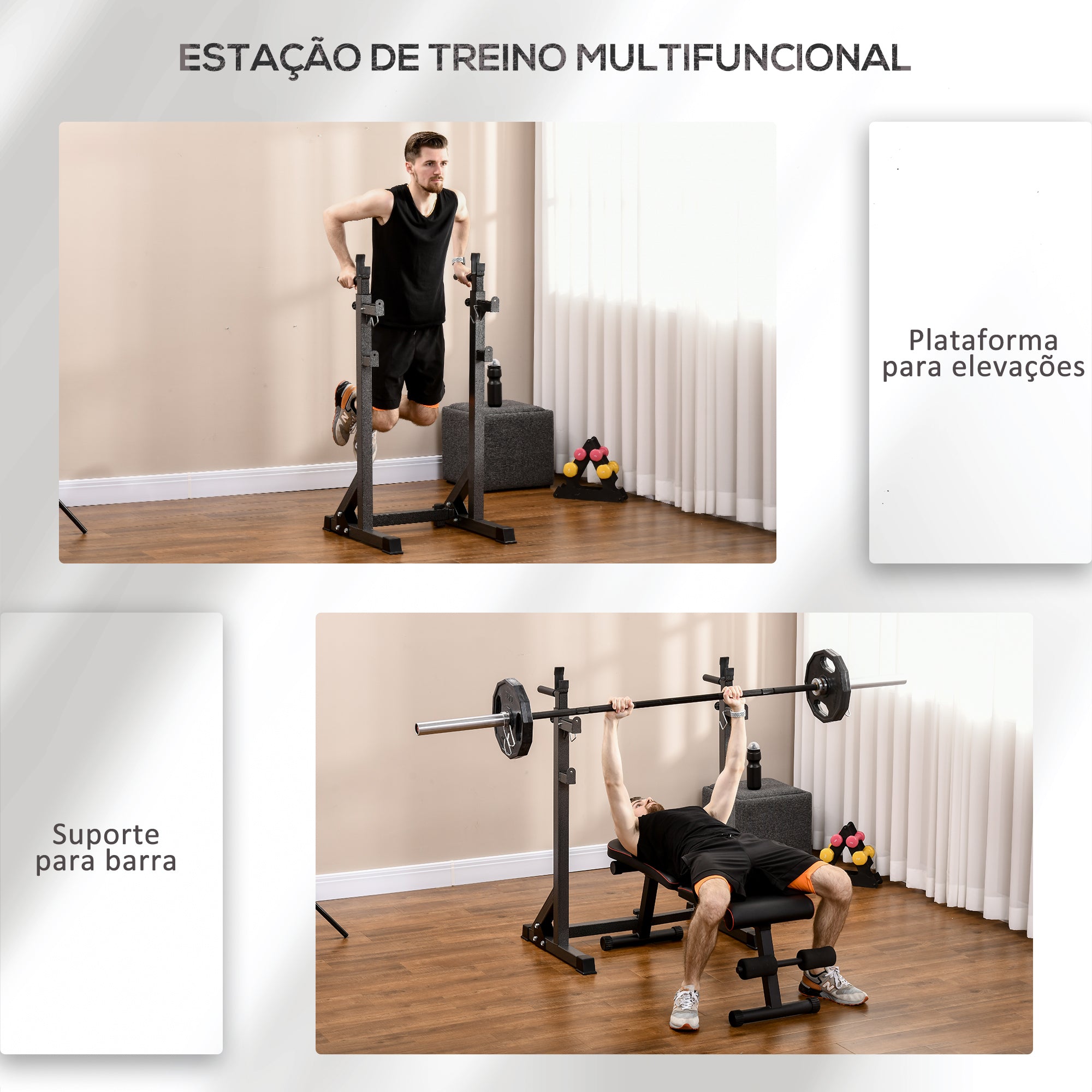 Suporte para Barras de Pesos Ajustável - 60-87x65x121-158 cm - Preto