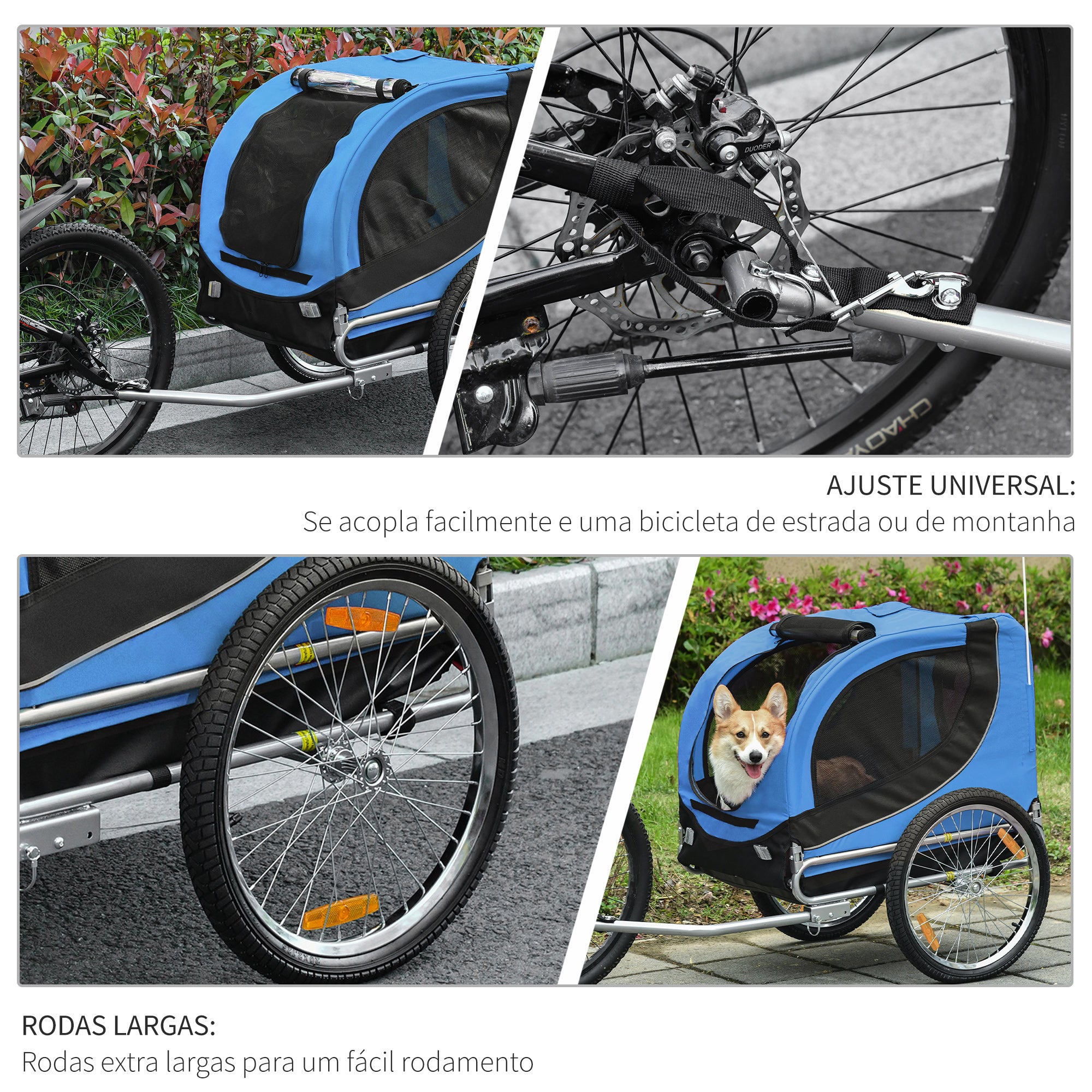Reboque de Bicicleta para Cães 130x73x90cm Azul e Preto