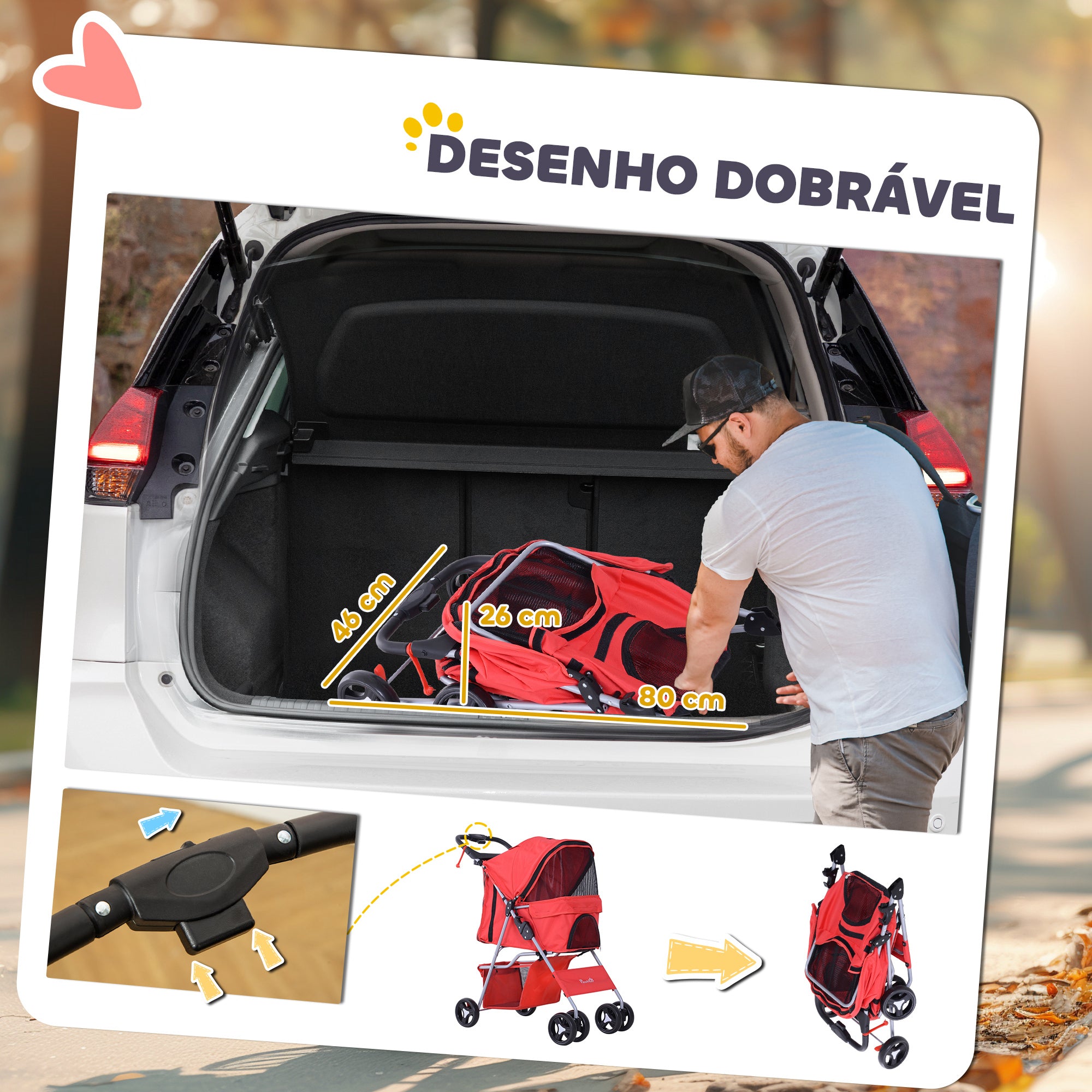 Carrinho para Animais de Estimação Vermelho 75x46x94 cm - Passeios Confortáveis e Seguros