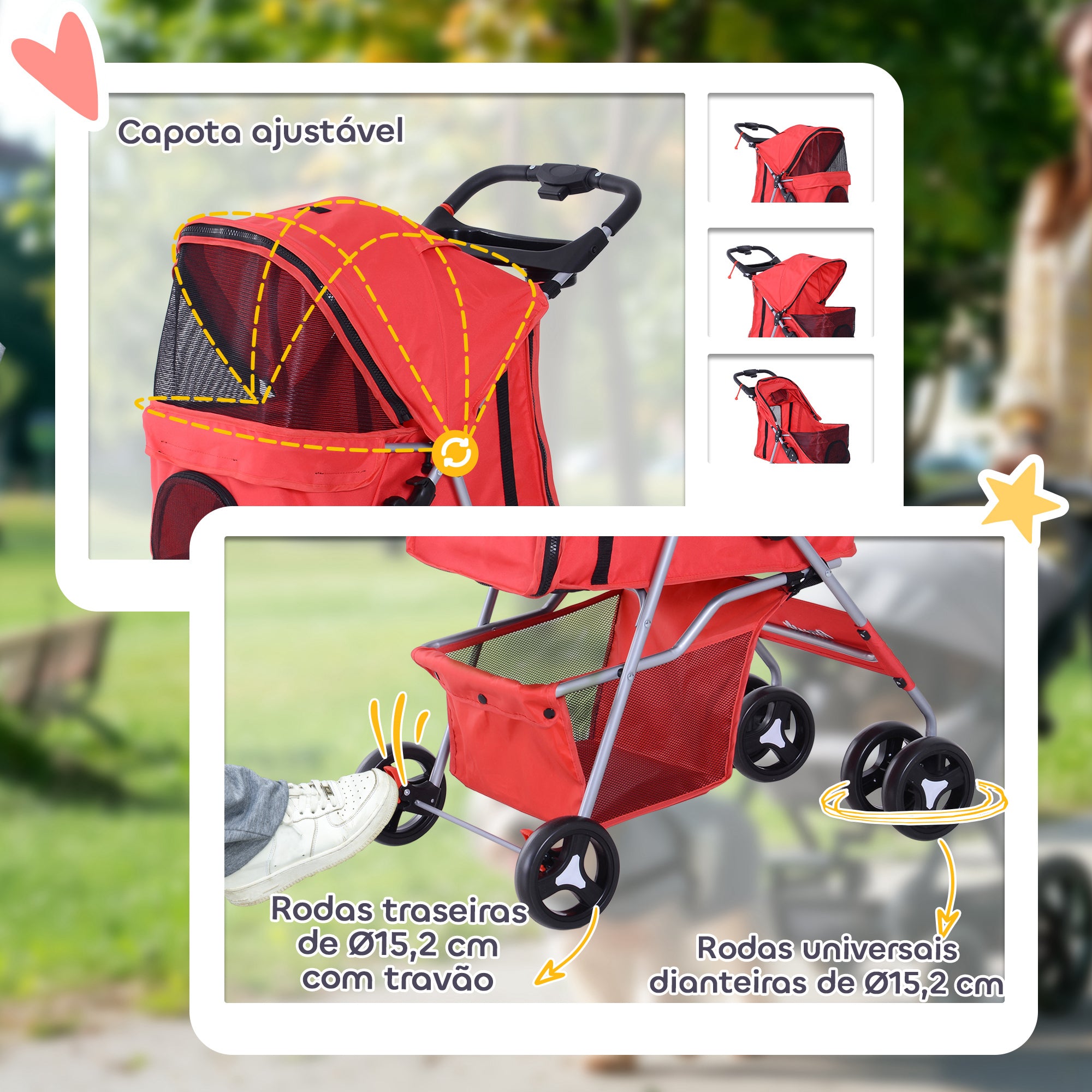 Carrinho para Animais de Estimação Vermelho 75x46x94 cm - Passeios Confortáveis e Seguros
